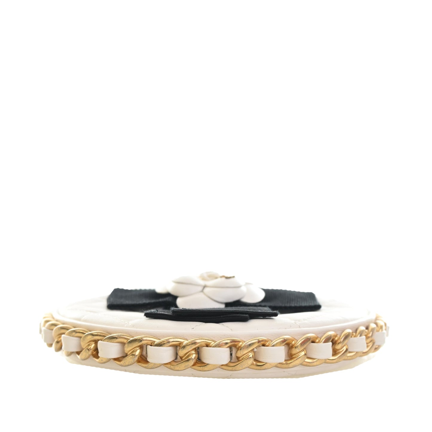 Chanel Mini Lambskin Round Camellia Clutch