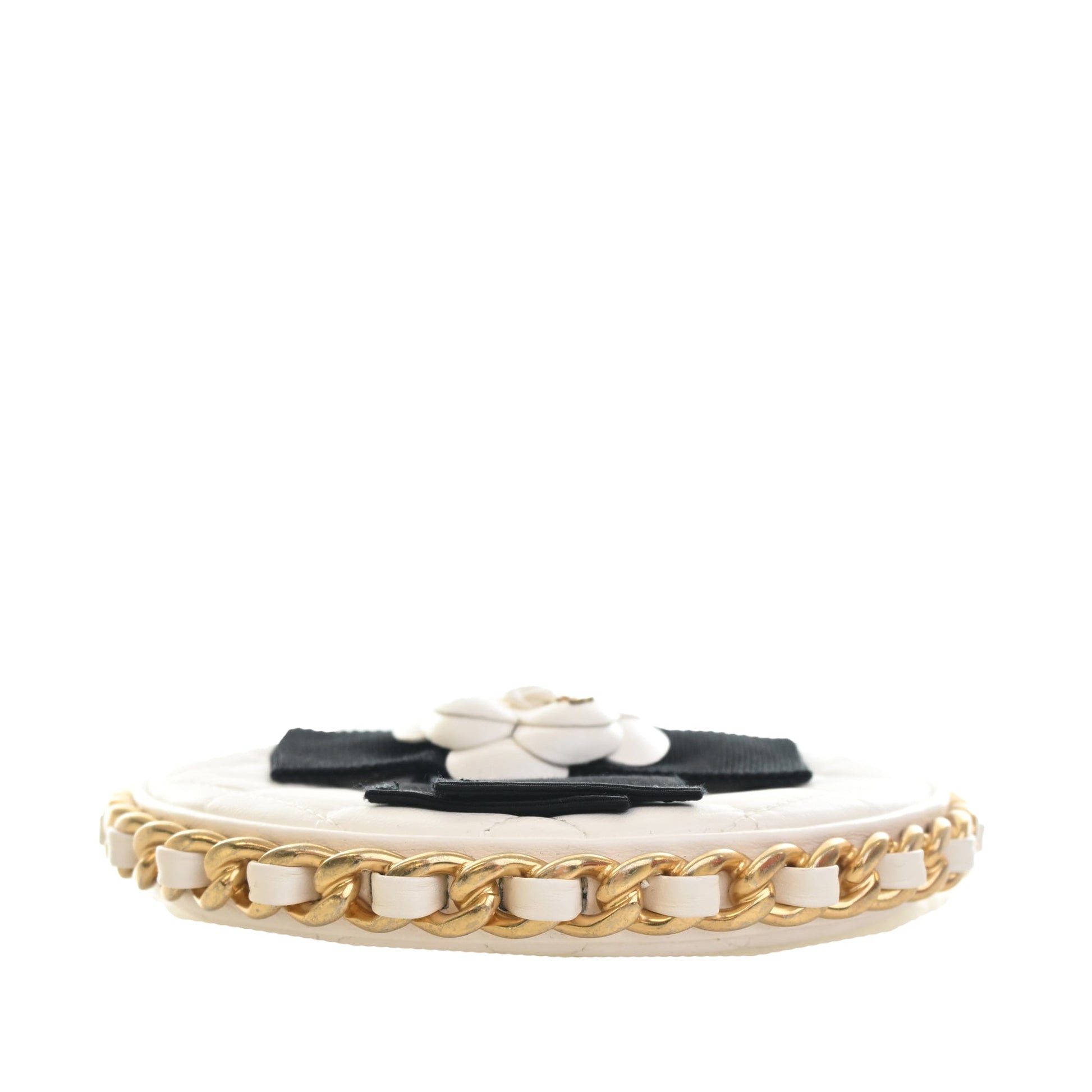Chanel Mini Lambskin Round Camellia Clutch