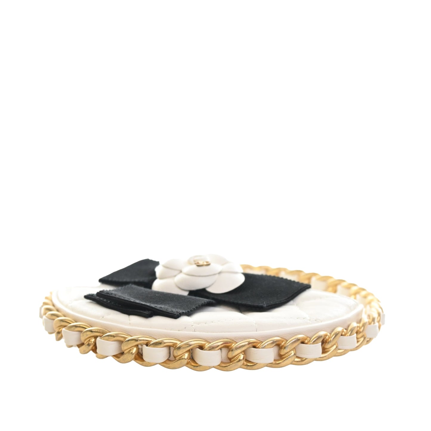 Chanel Mini Lambskin Round Camellia Clutch