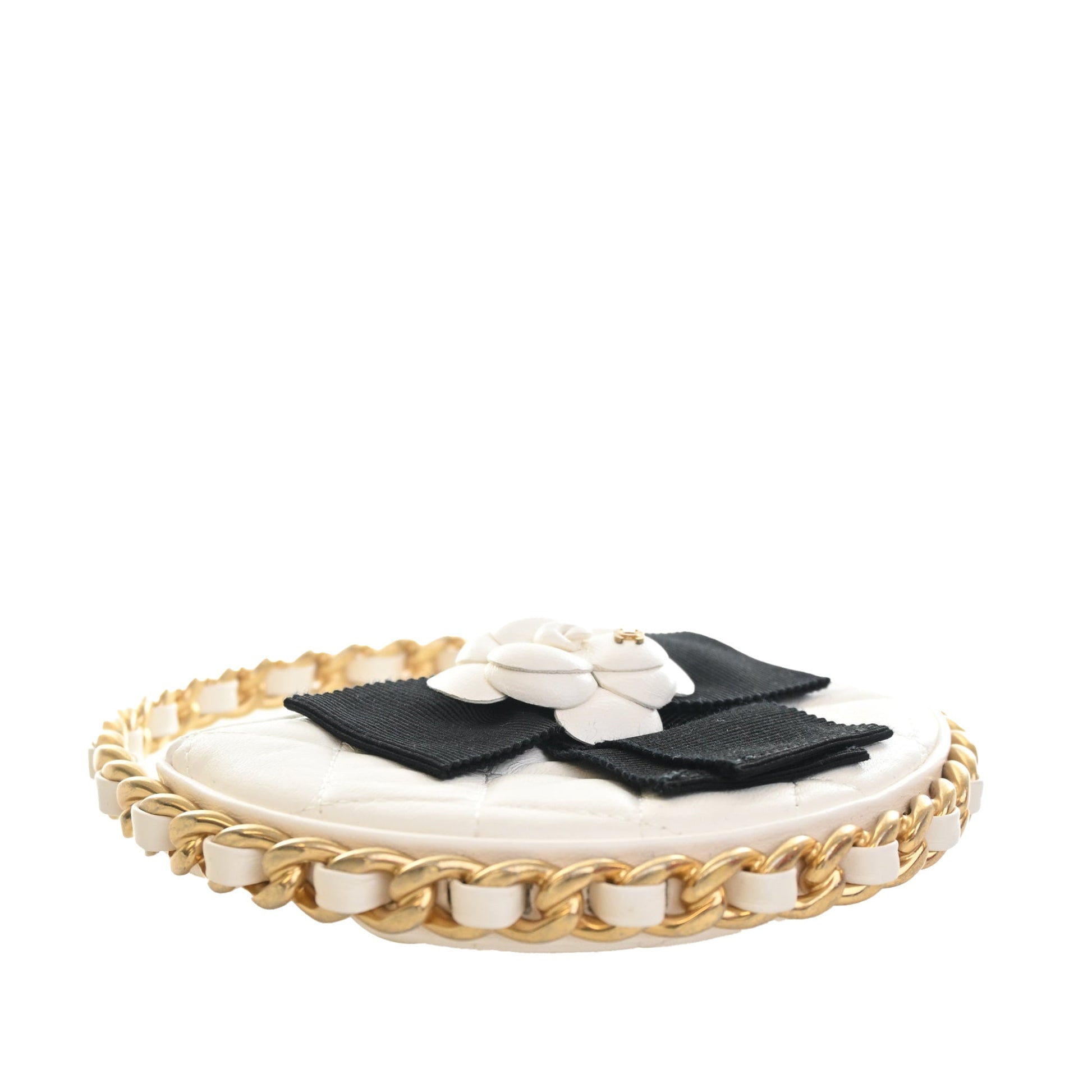 Chanel Mini Lambskin Round Camellia Clutch