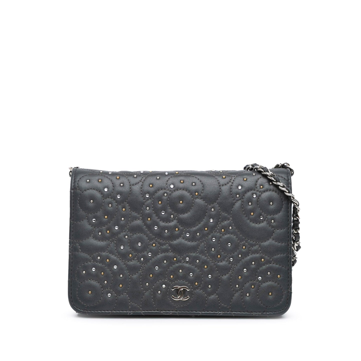 Chanel CC Studded Lambskin Camellia Wallet On Chain