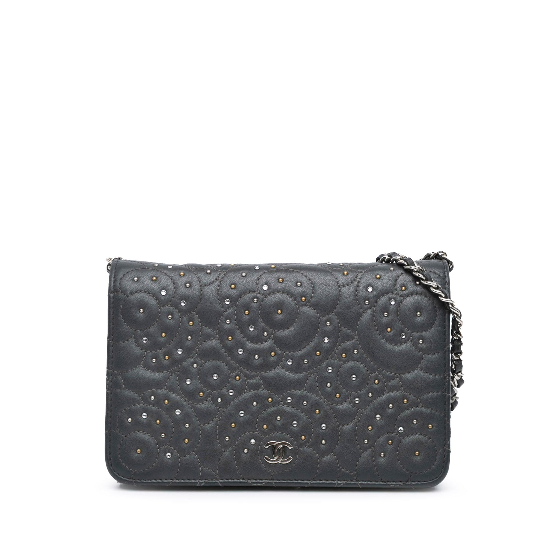 Chanel CC Studded Lambskin Camellia Wallet On Chain