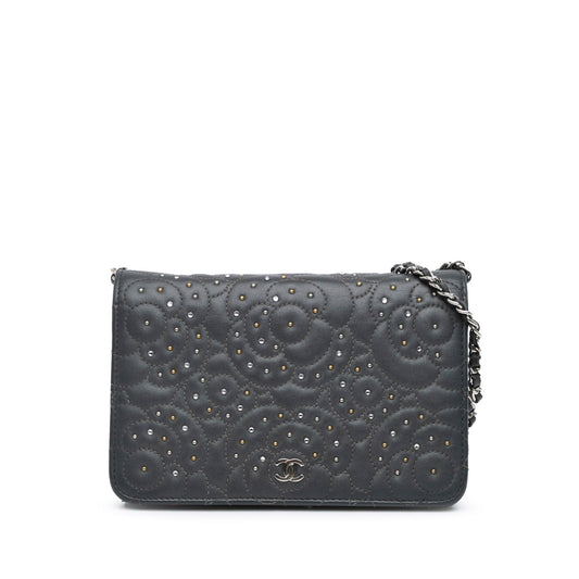 Chanel CC Studded Lambskin Camellia Wallet On Chain