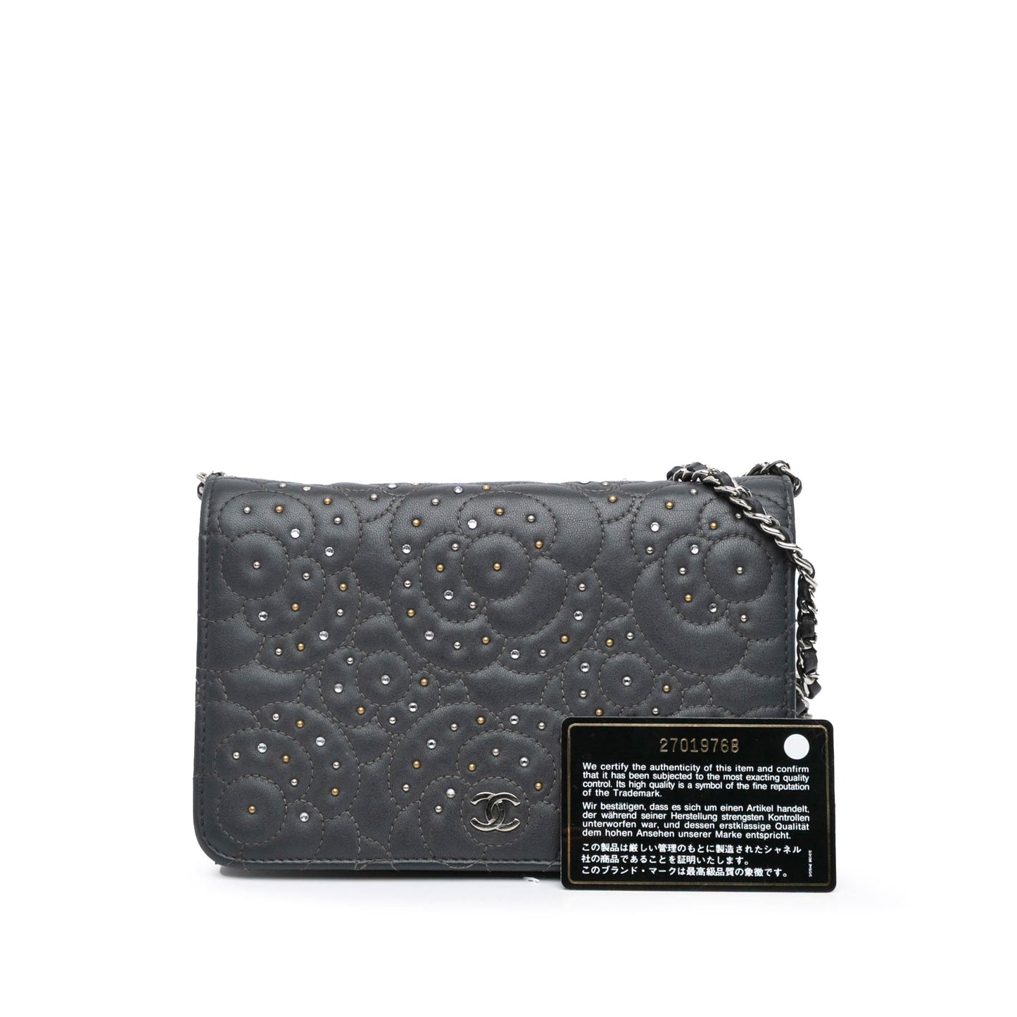 Chanel CC Studded Lambskin Camellia Wallet On Chain