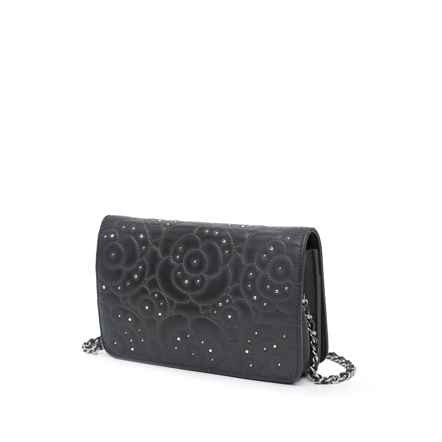 Chanel CC Studded Lambskin Camellia Wallet On Chain