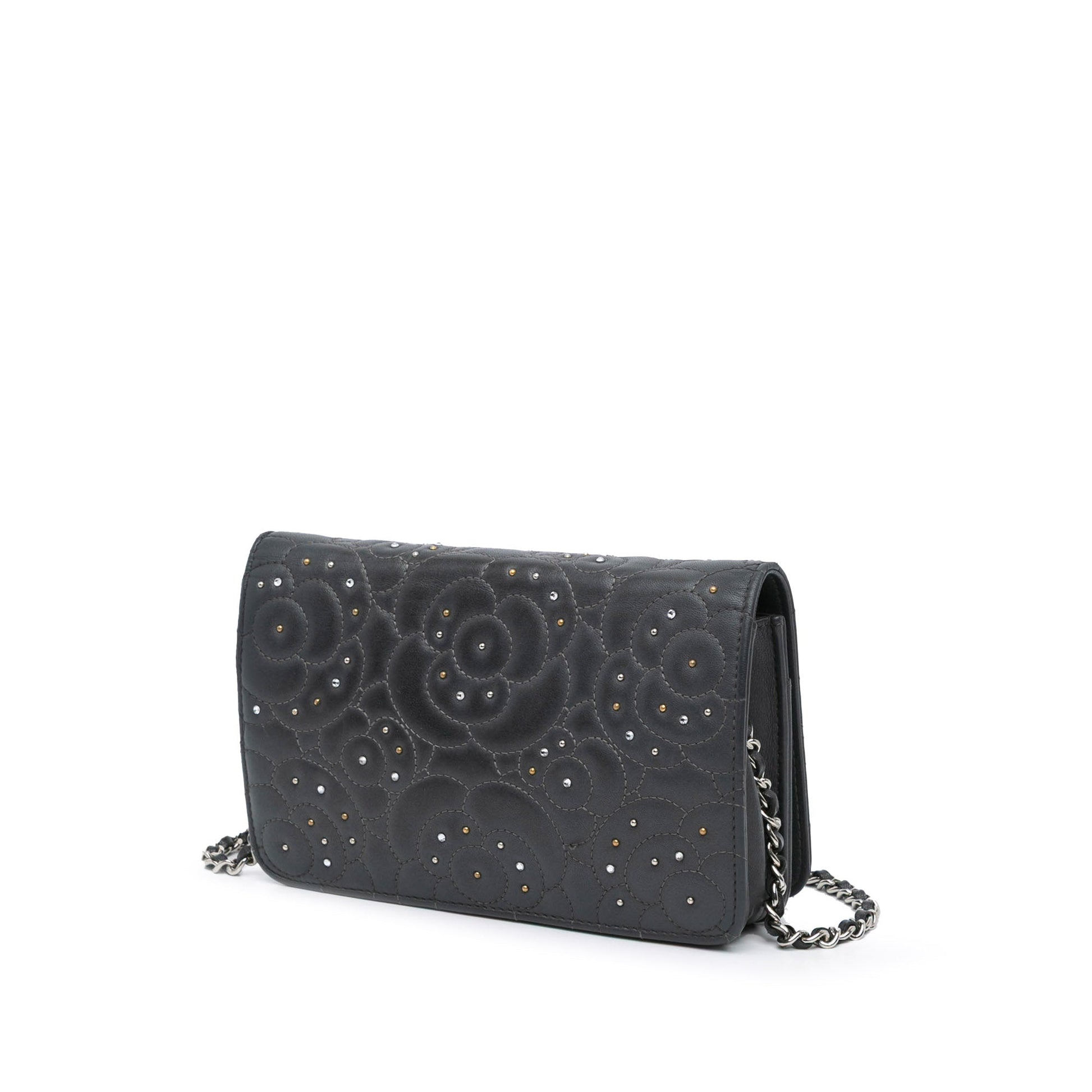 Chanel CC Studded Lambskin Camellia Wallet On Chain