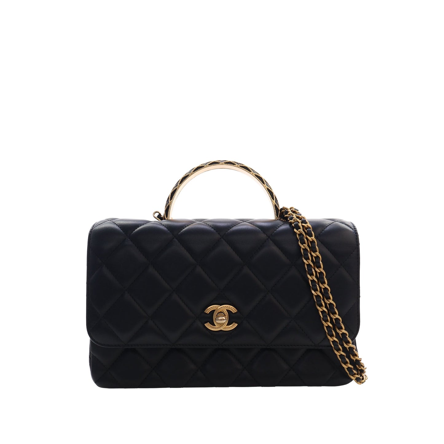 Chanel CC Quilted Lambskin Metal Twist Top Handle Flap