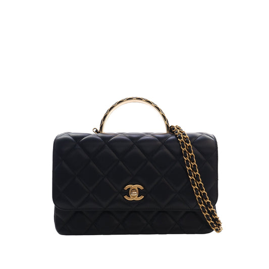 Chanel CC Quilted Lambskin Metal Twist Top Handle Flap