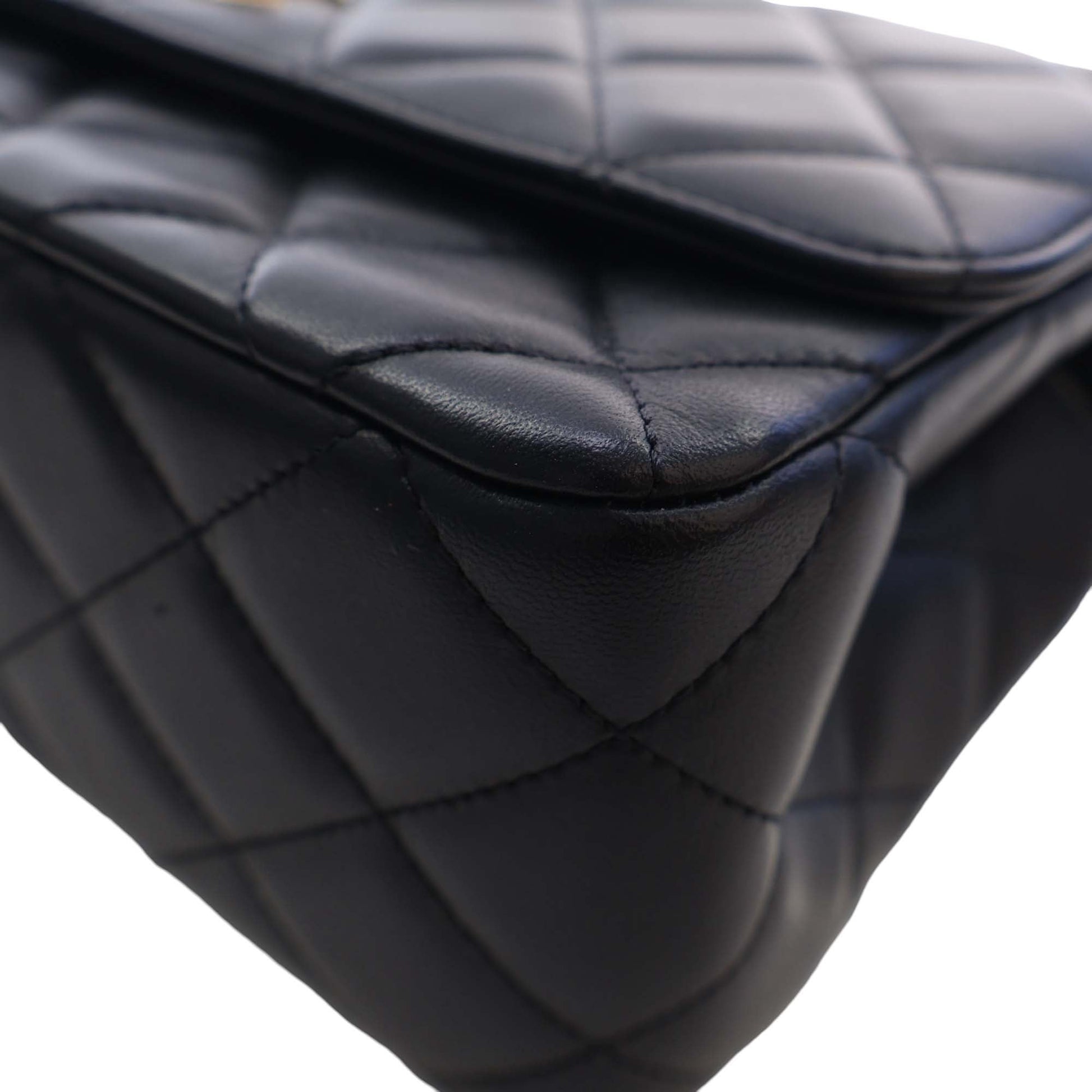 Chanel CC Quilted Lambskin Metal Twist Top Handle Flap