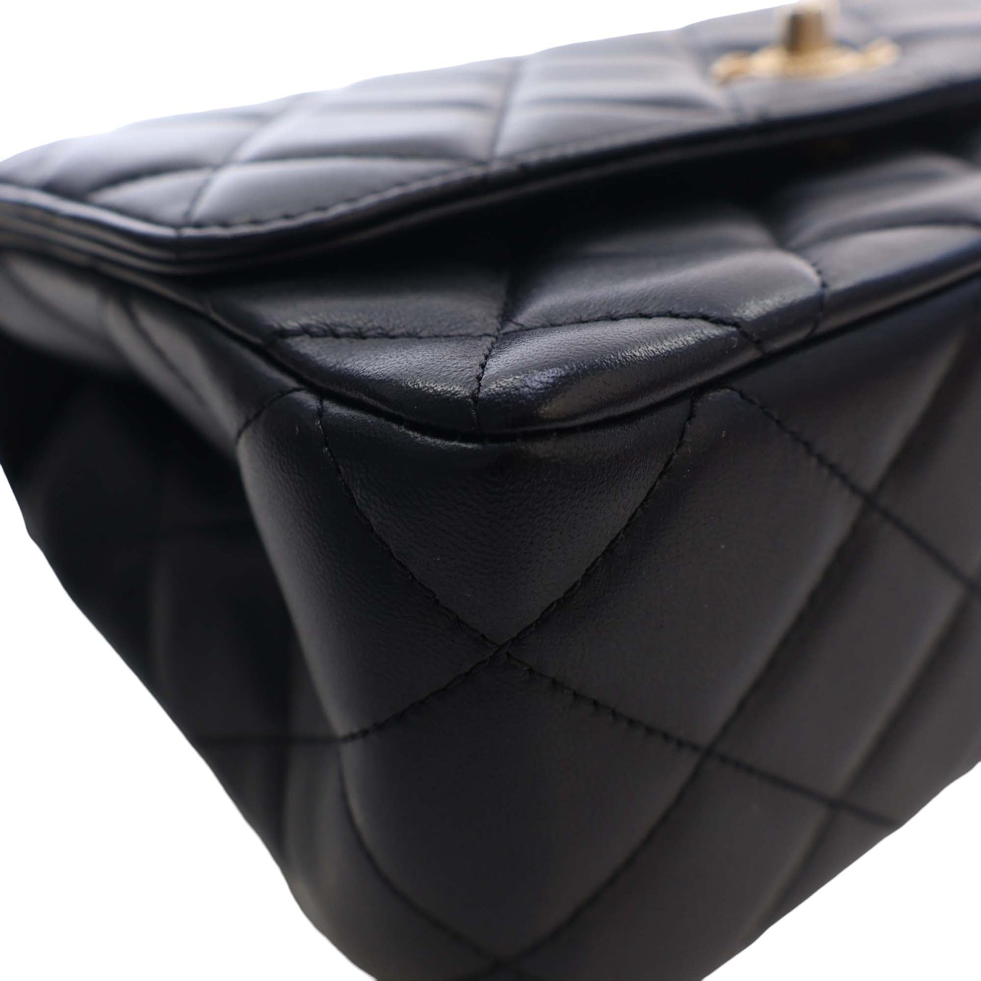 Chanel CC Quilted Lambskin Metal Twist Top Handle Flap