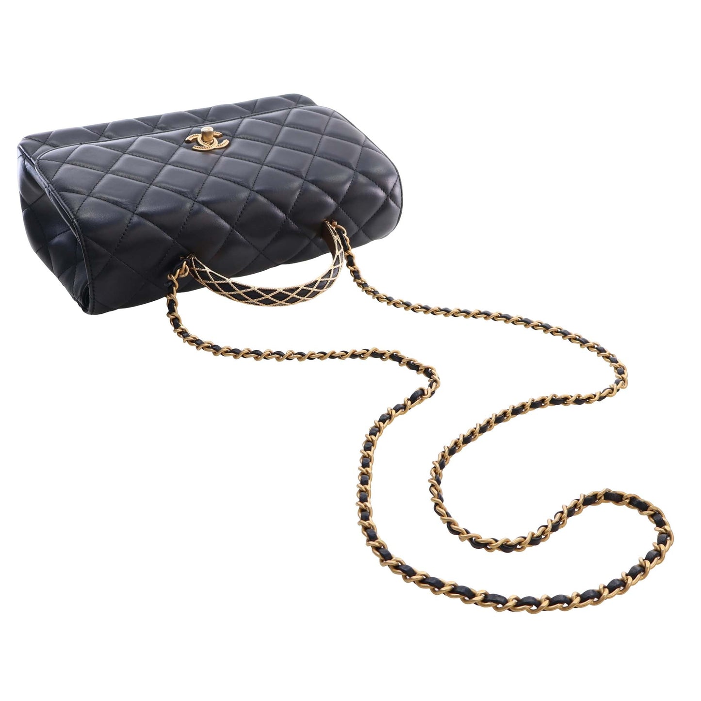 Chanel CC Quilted Lambskin Metal Twist Top Handle Flap