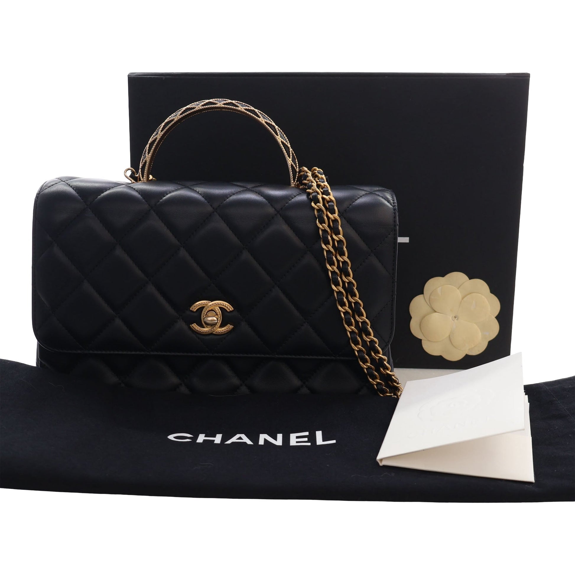 Chanel CC Quilted Lambskin Metal Twist Top Handle Flap