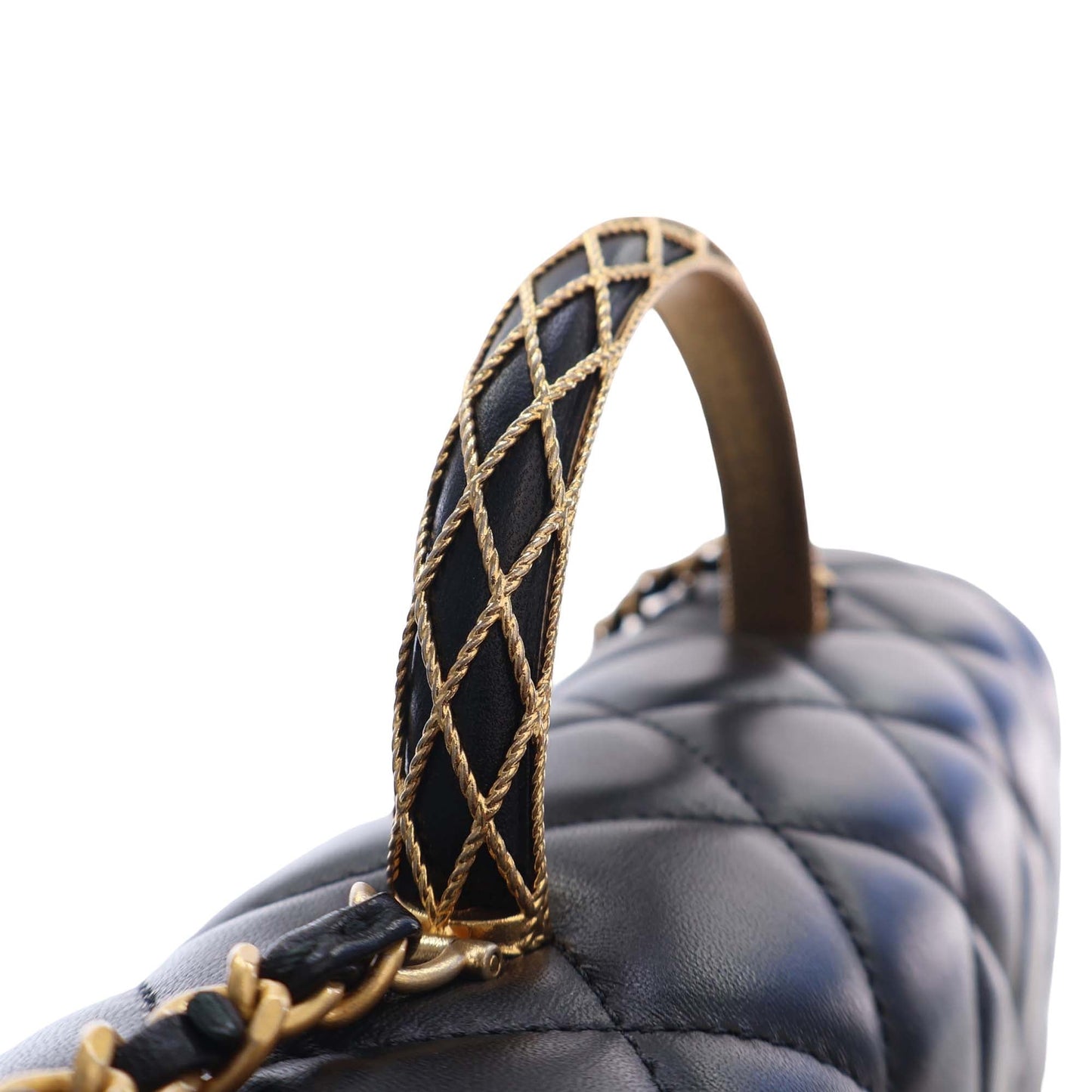 Chanel CC Quilted Lambskin Metal Twist Top Handle Flap
