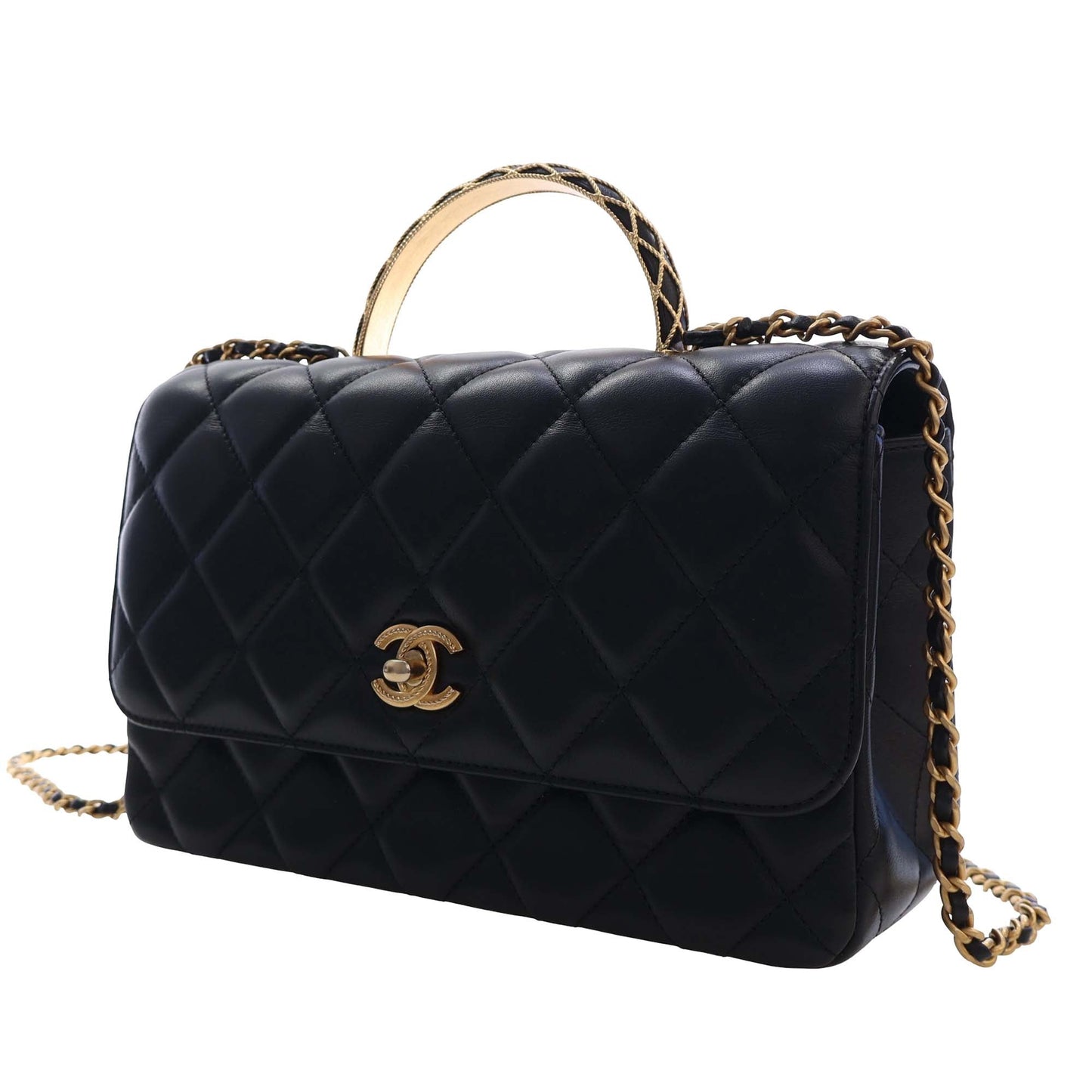 Chanel CC Quilted Lambskin Metal Twist Top Handle Flap