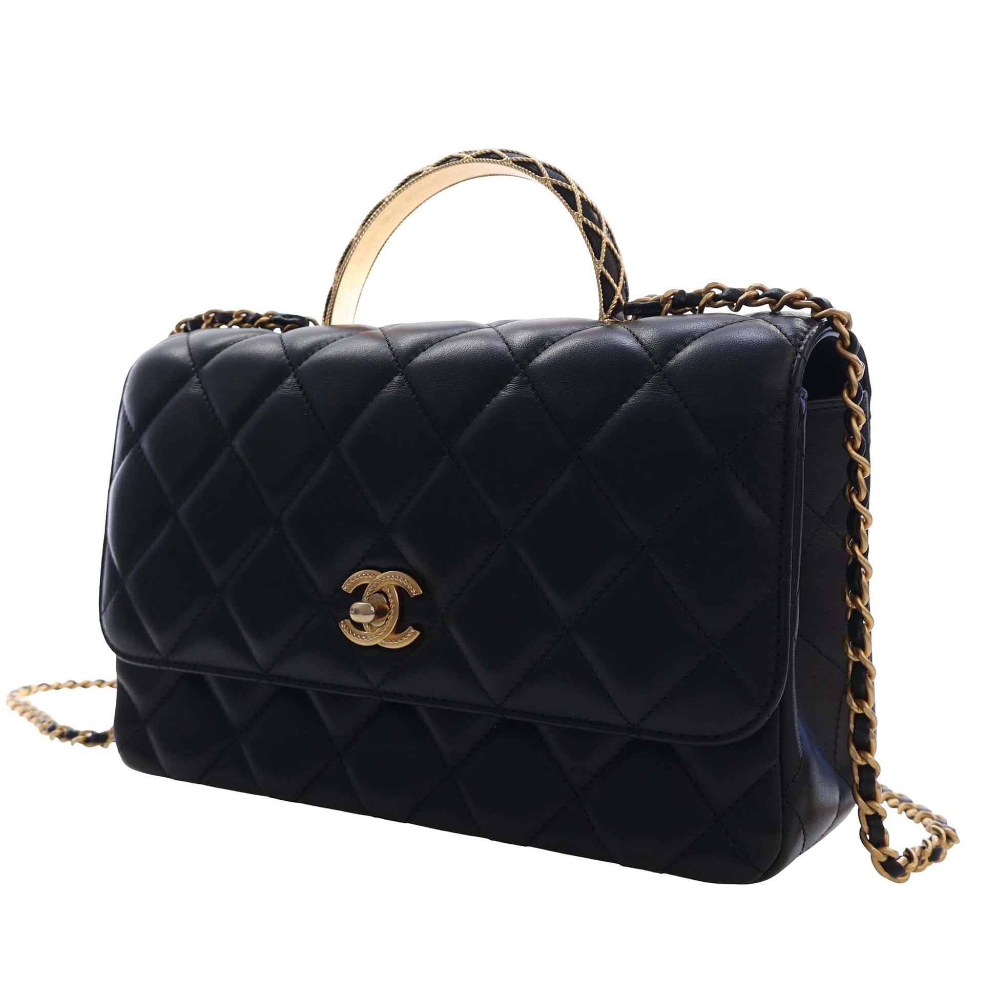 Chanel CC Quilted Lambskin Metal Twist Top Handle Flap