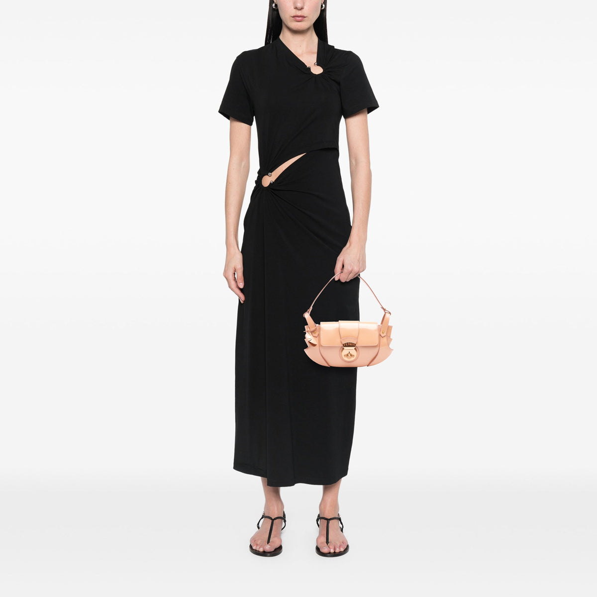 Fendi Leather Compilation Shoulder Bag — Beige