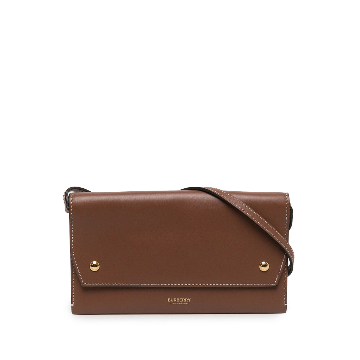 Burberry Leather Grace Wallet On Strap — Brown