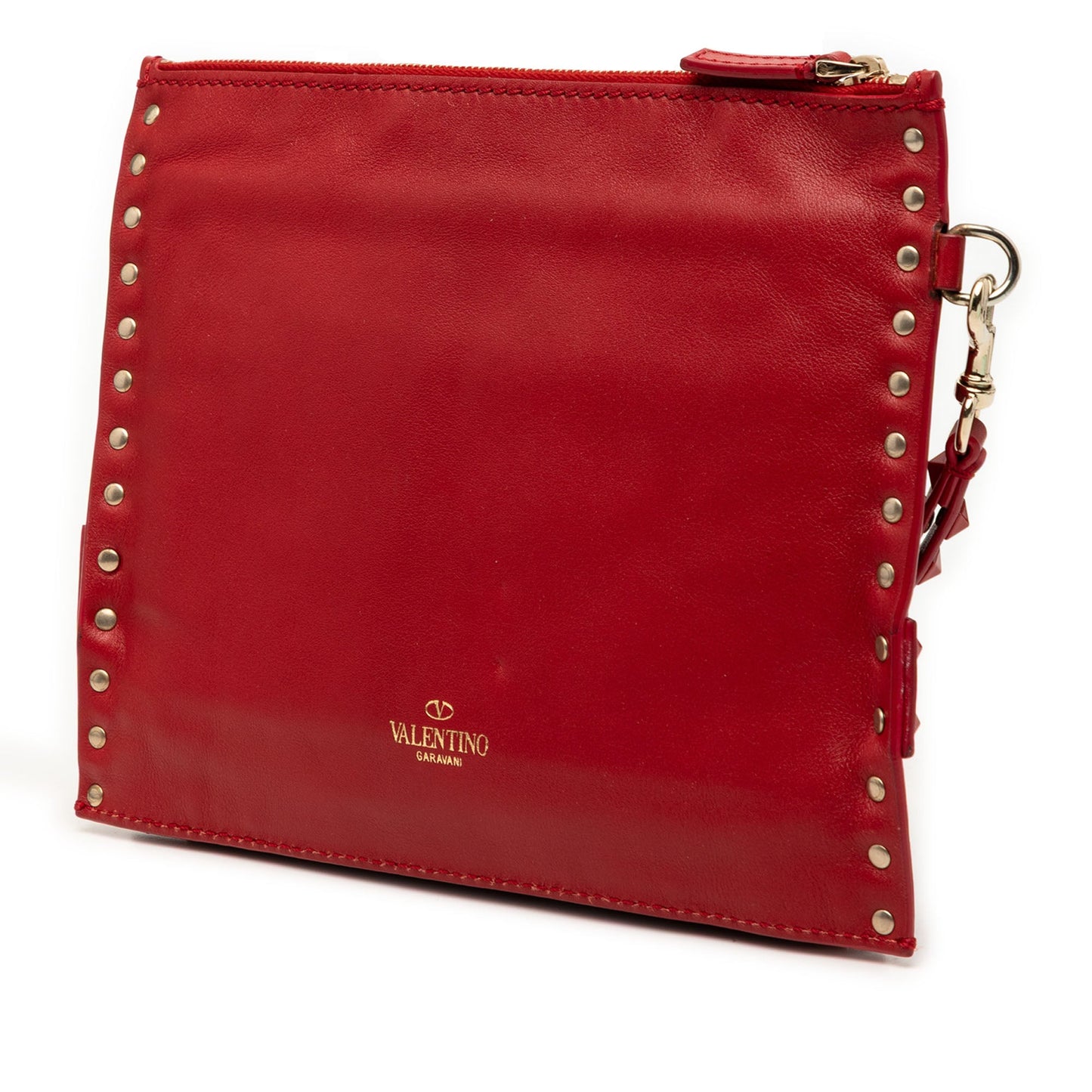 Valentino Leather Rockstud Rouge Triple Zip Clutch