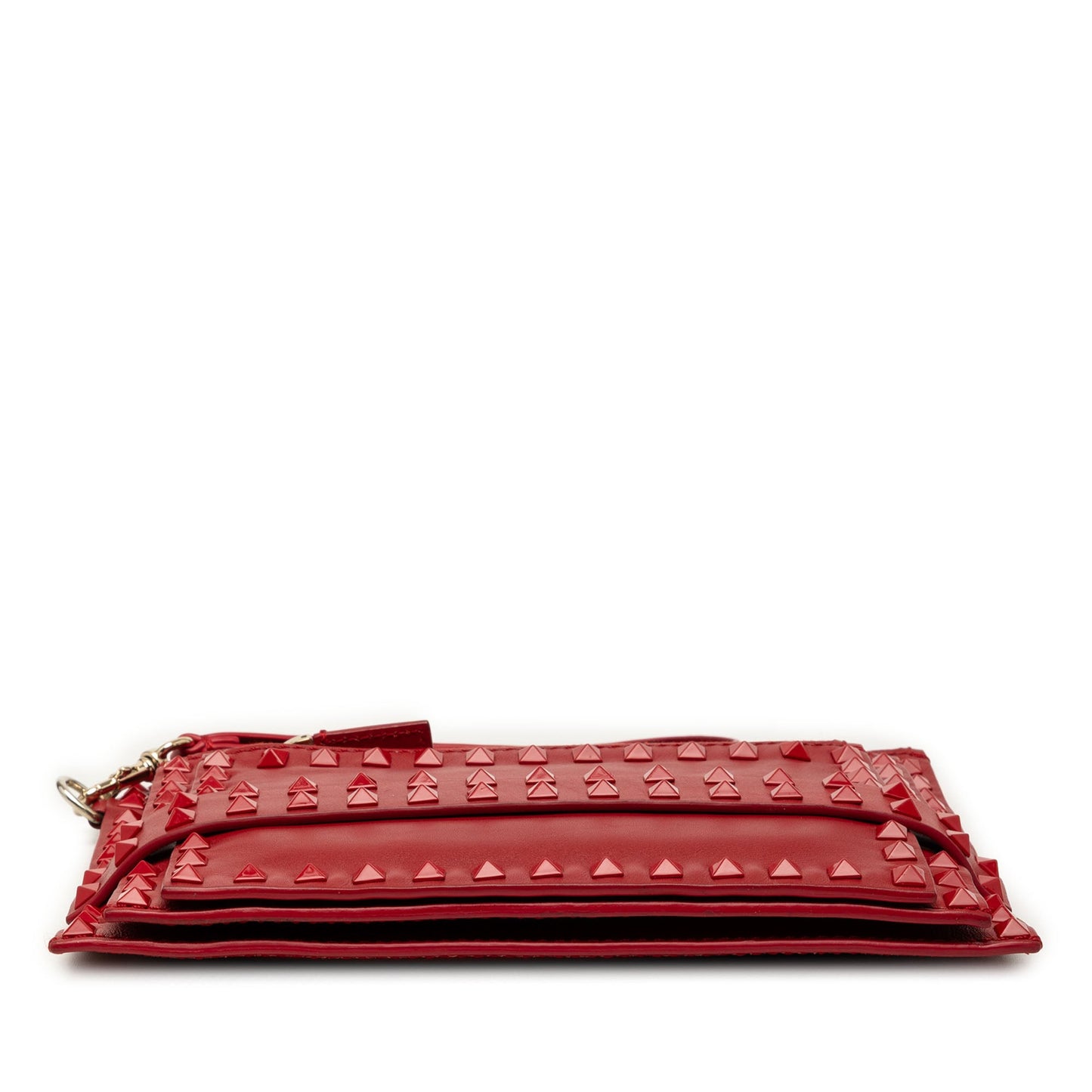 Valentino Leather Rockstud Rouge Triple Zip Clutch