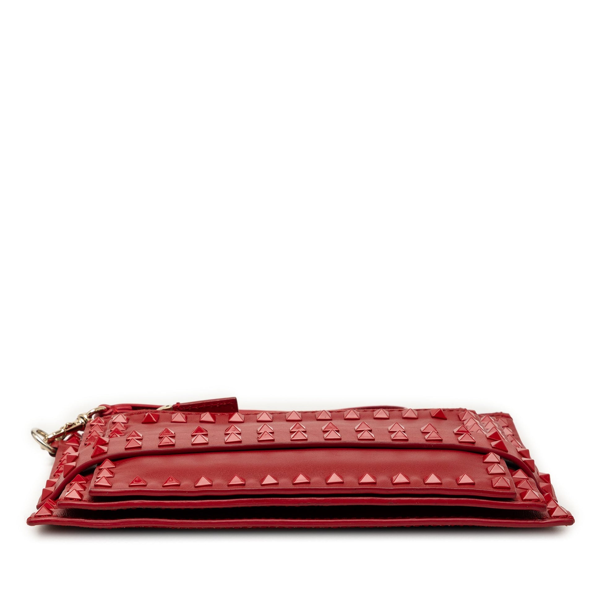 Valentino Leather Rockstud Rouge Triple Zip Clutch
