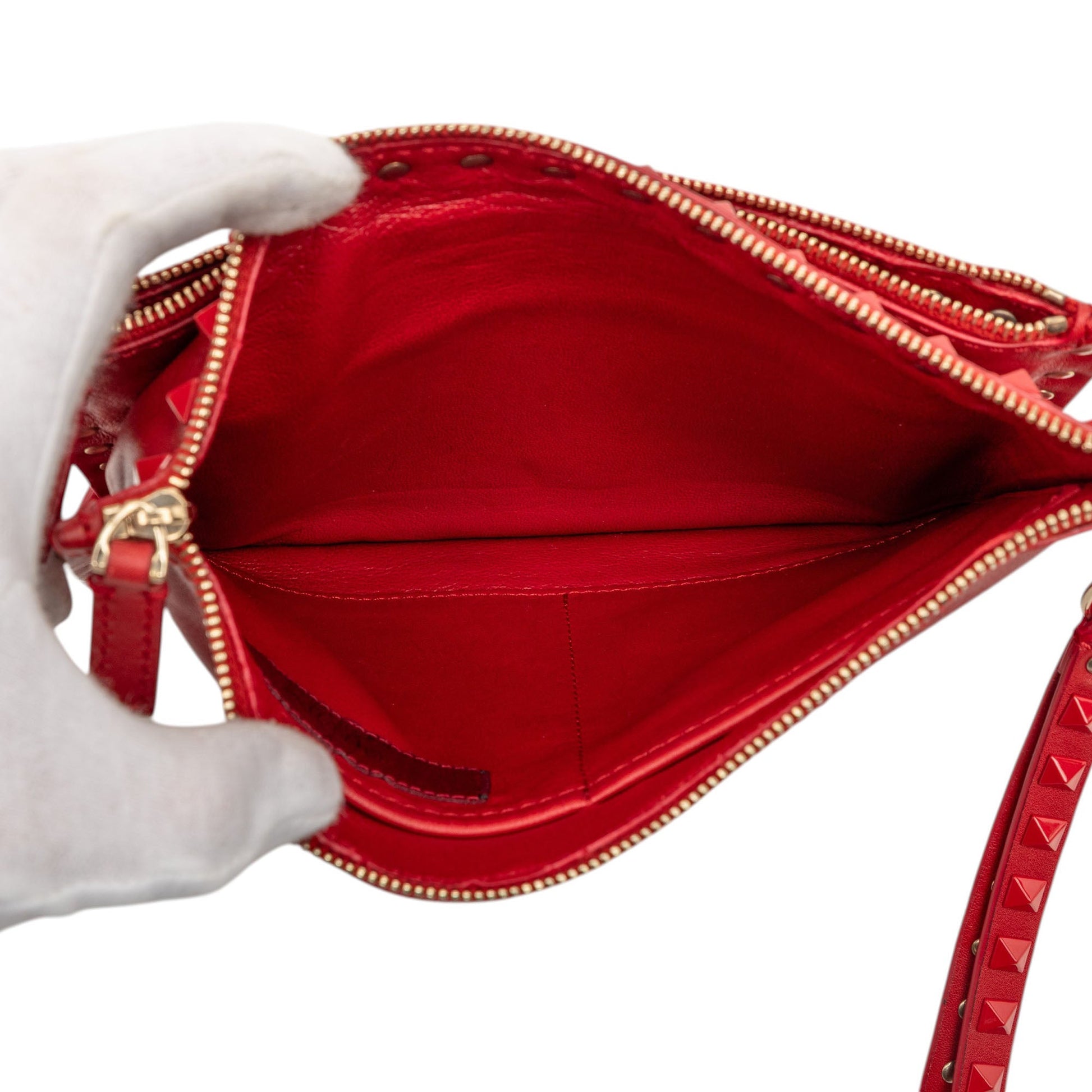 Valentino Leather Rockstud Rouge Triple Zip Clutch