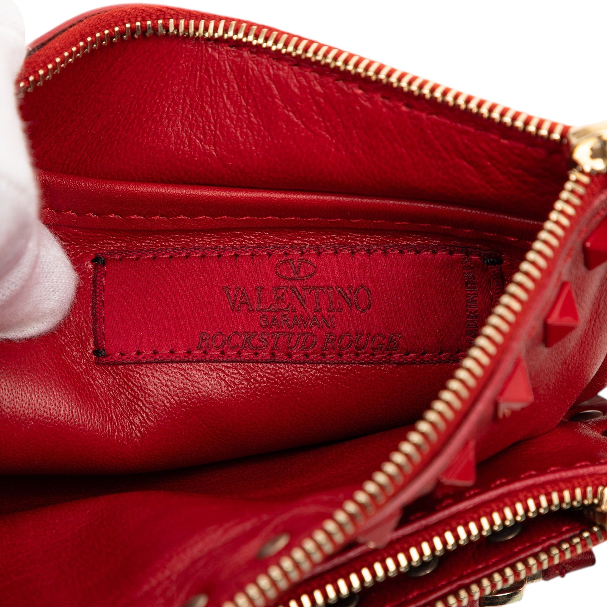 Valentino Leather Rockstud Rouge Triple Zip Clutch