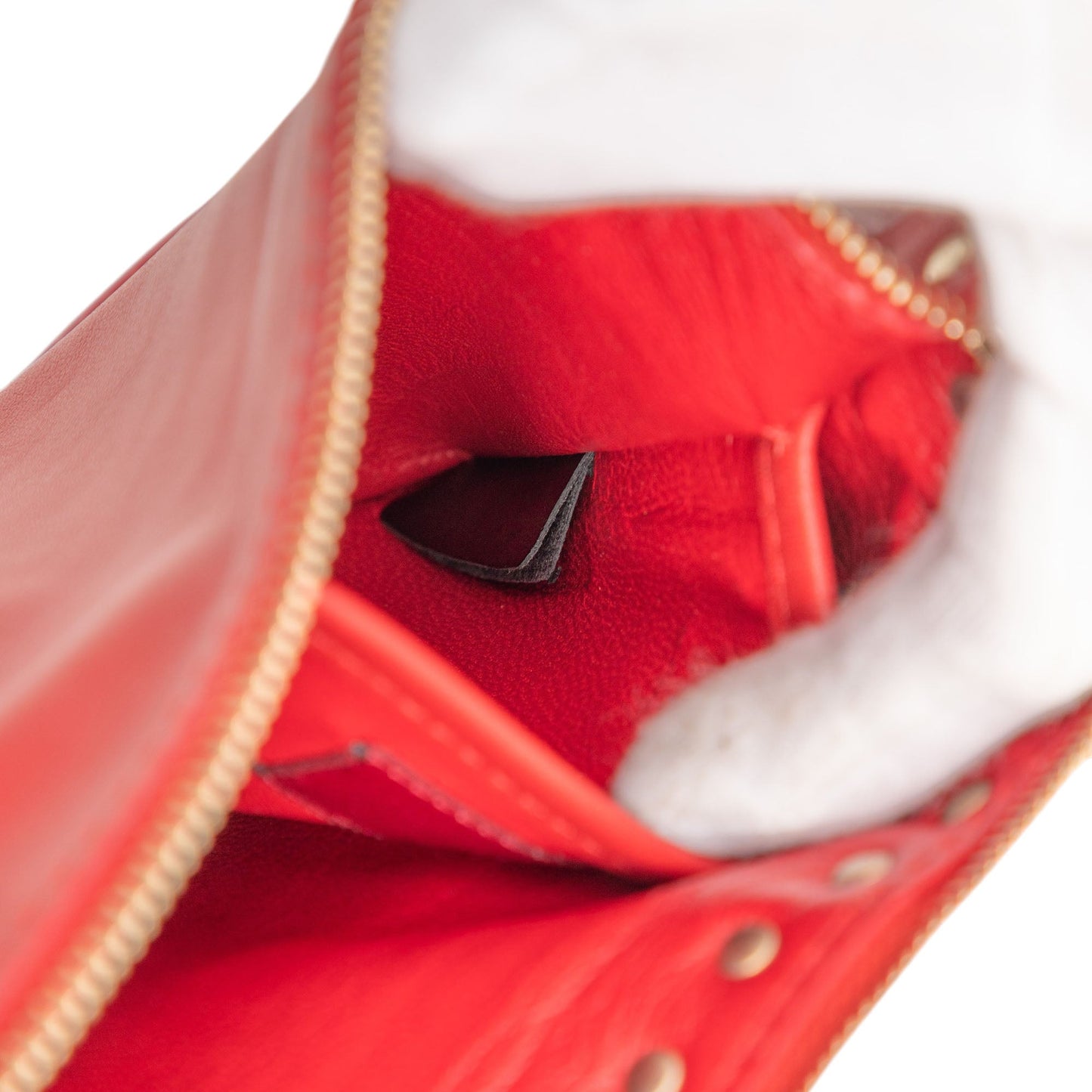 Valentino Leather Rockstud Rouge Triple Zip Clutch