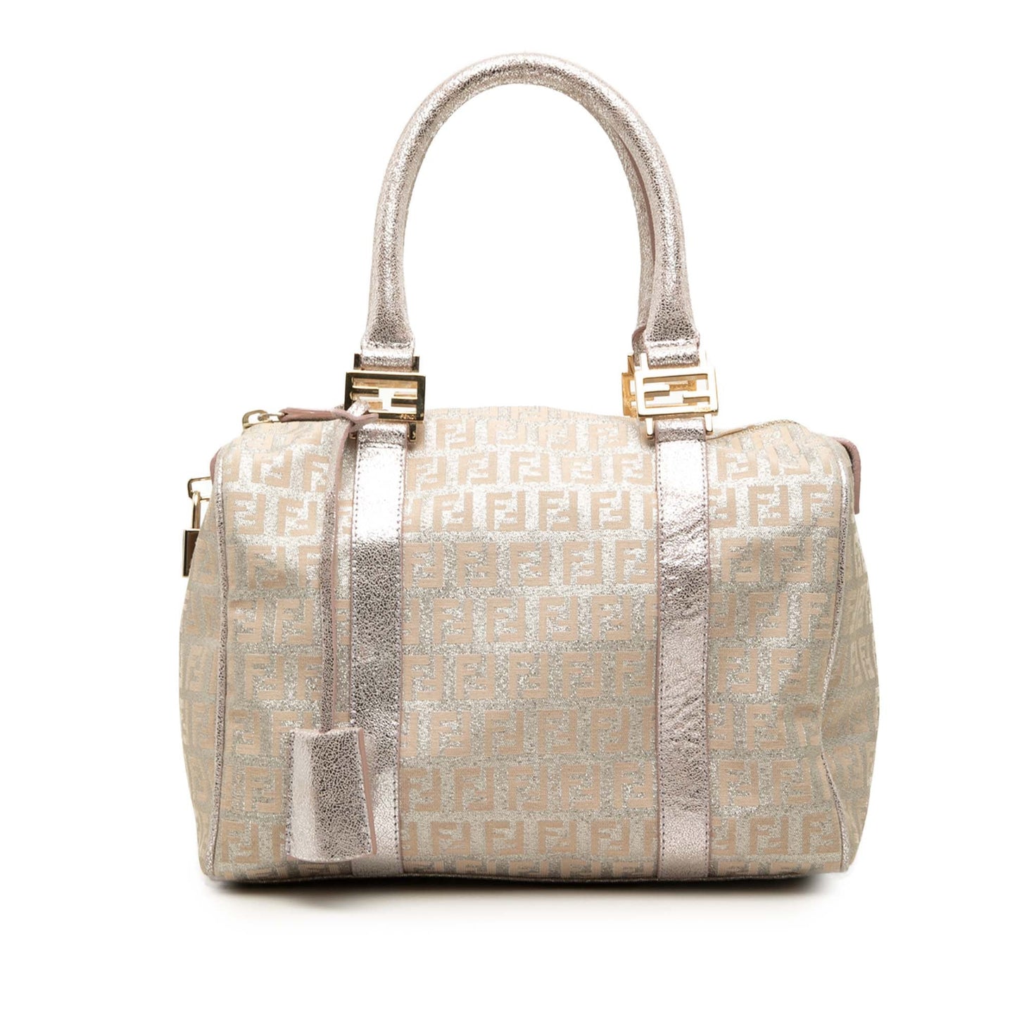 Fendi Small Zucchino Metallic Canvas Forever Bauletto Boston Bag