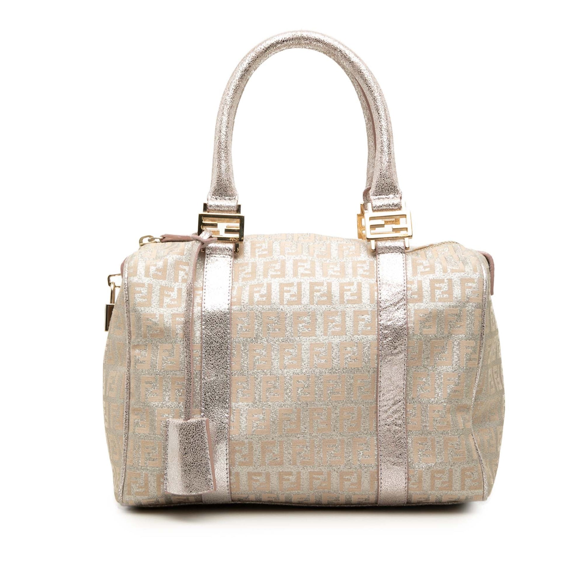 Fendi Small Zucchino Metallic Canvas Forever Bauletto Boston Bag