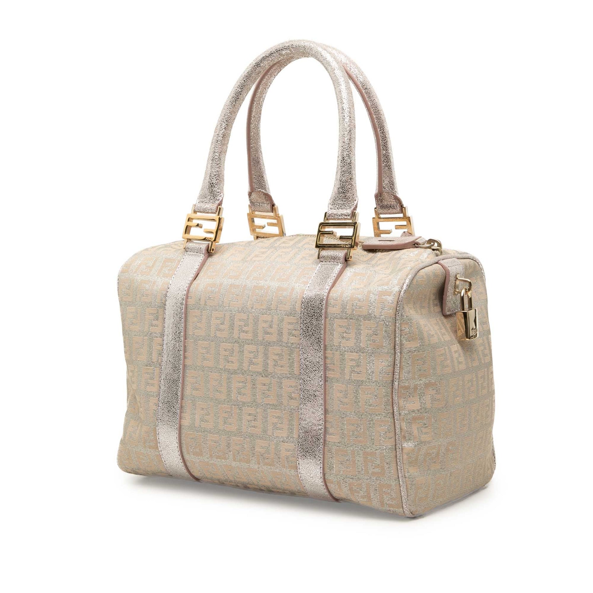 Fendi Small Zucchino Metallic Canvas Forever Bauletto Boston Bag