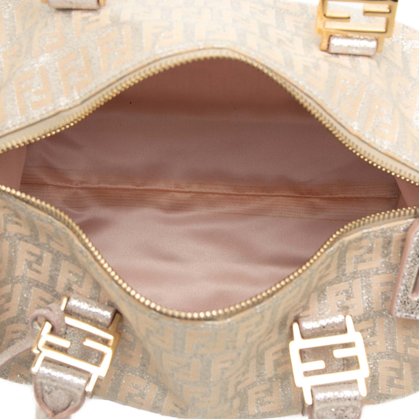 Fendi Small Zucchino Metallic Canvas Forever Bauletto Boston Bag