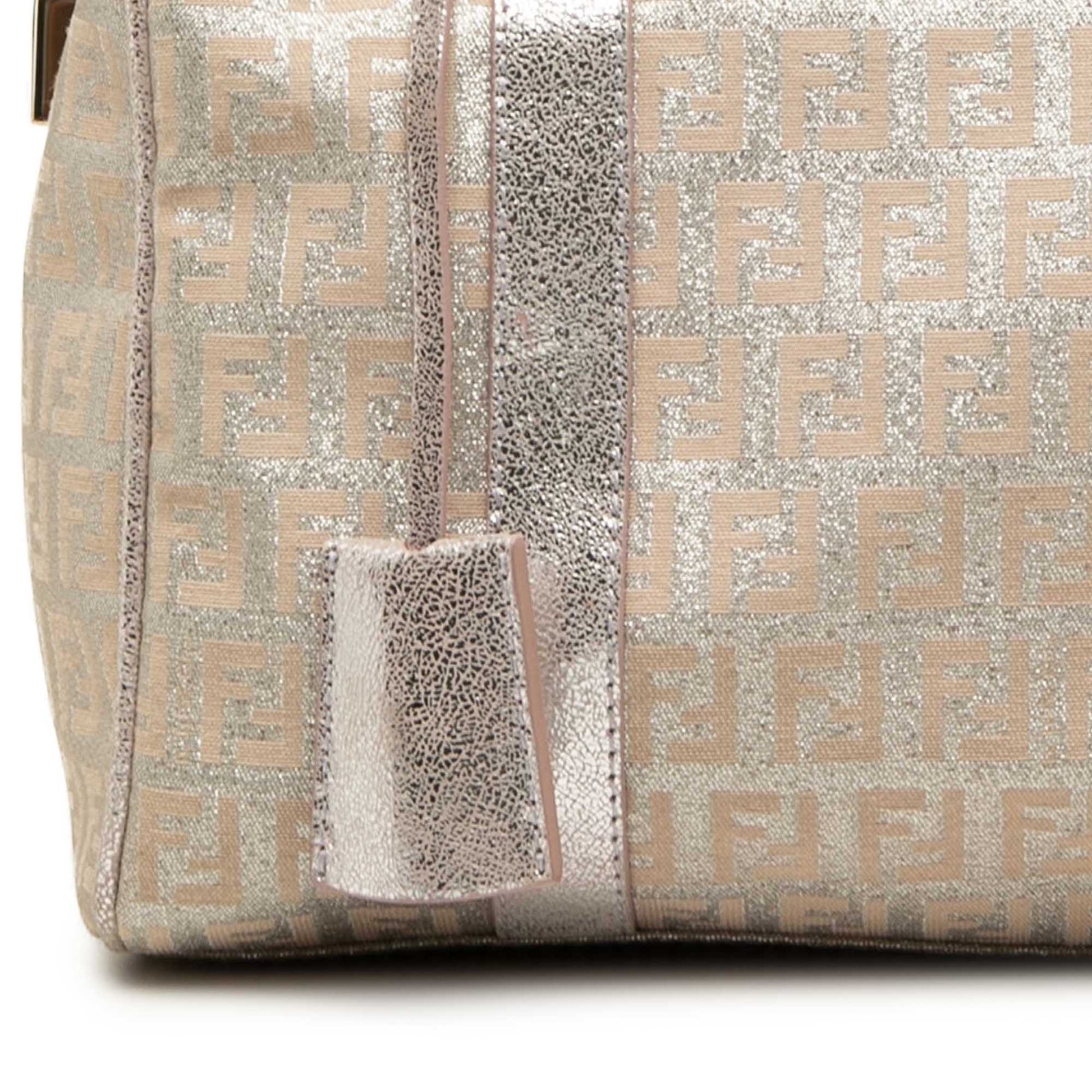 Fendi Small Zucchino Metallic Canvas Forever Bauletto Boston Bag