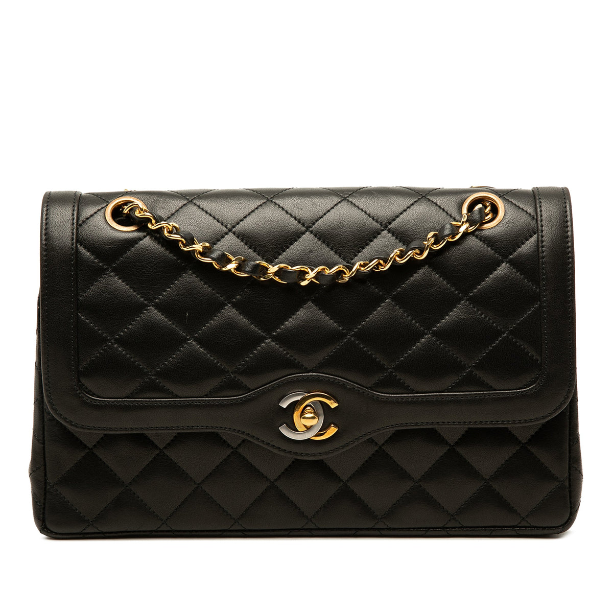 Chanel Limited Edition Paris Medium CC Quilted Lambskin Double Flap — Black