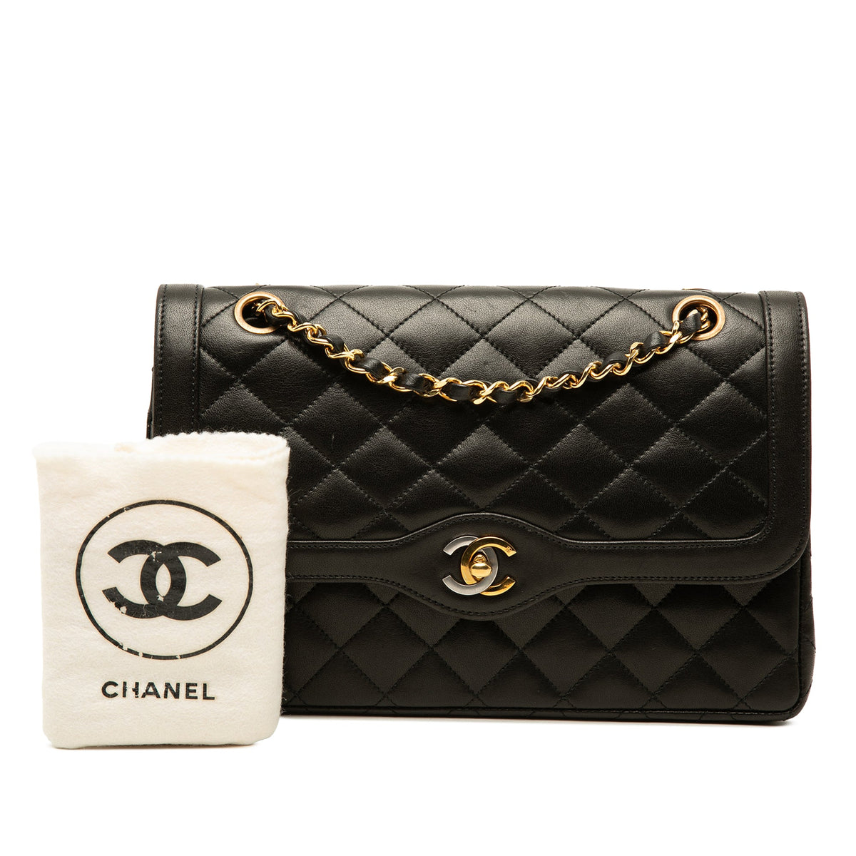 Chanel Limited Edition Paris Medium CC Quilted Lambskin Double Flap — Black
