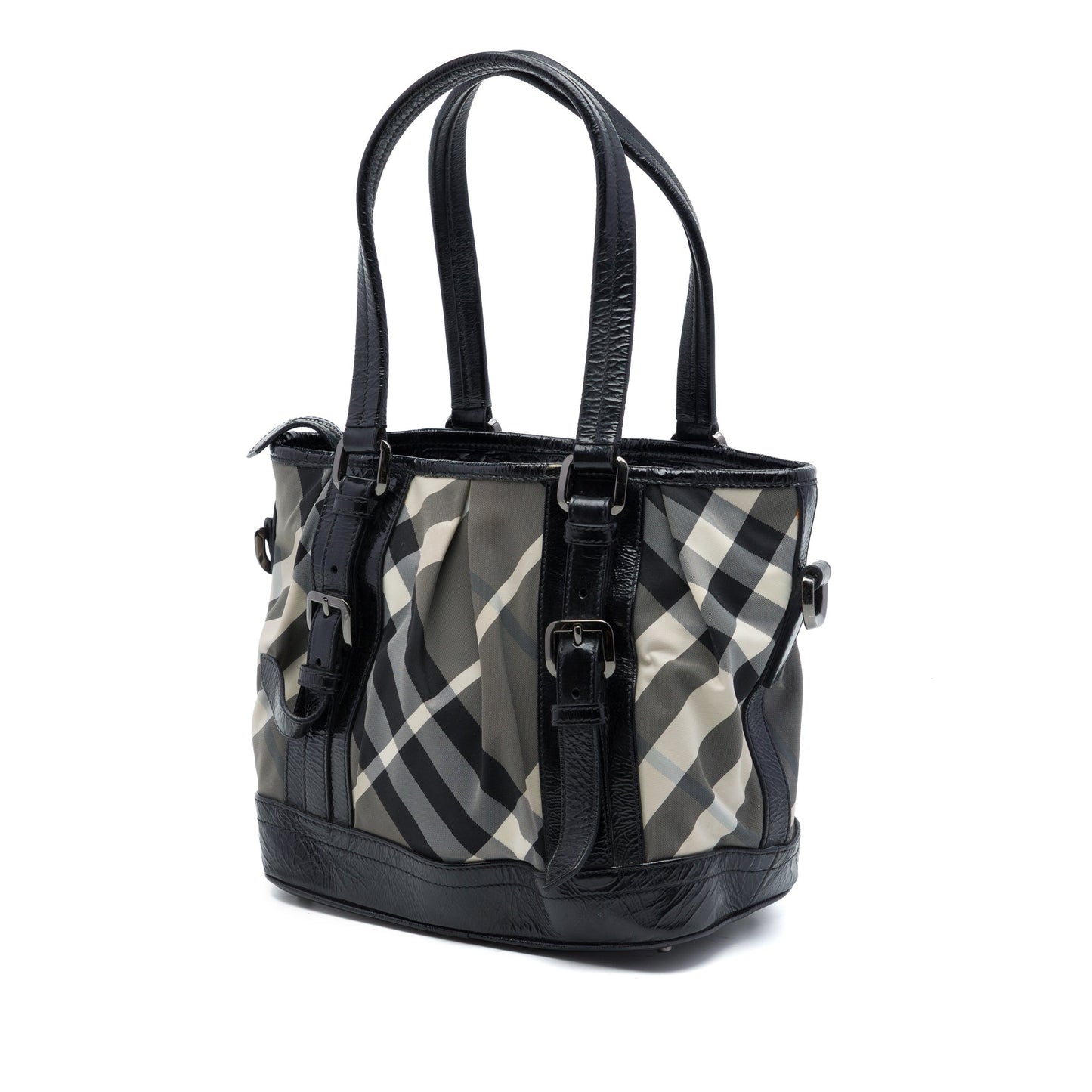 Burberry Beat Check Nylon and Patent Lowry Satchel
