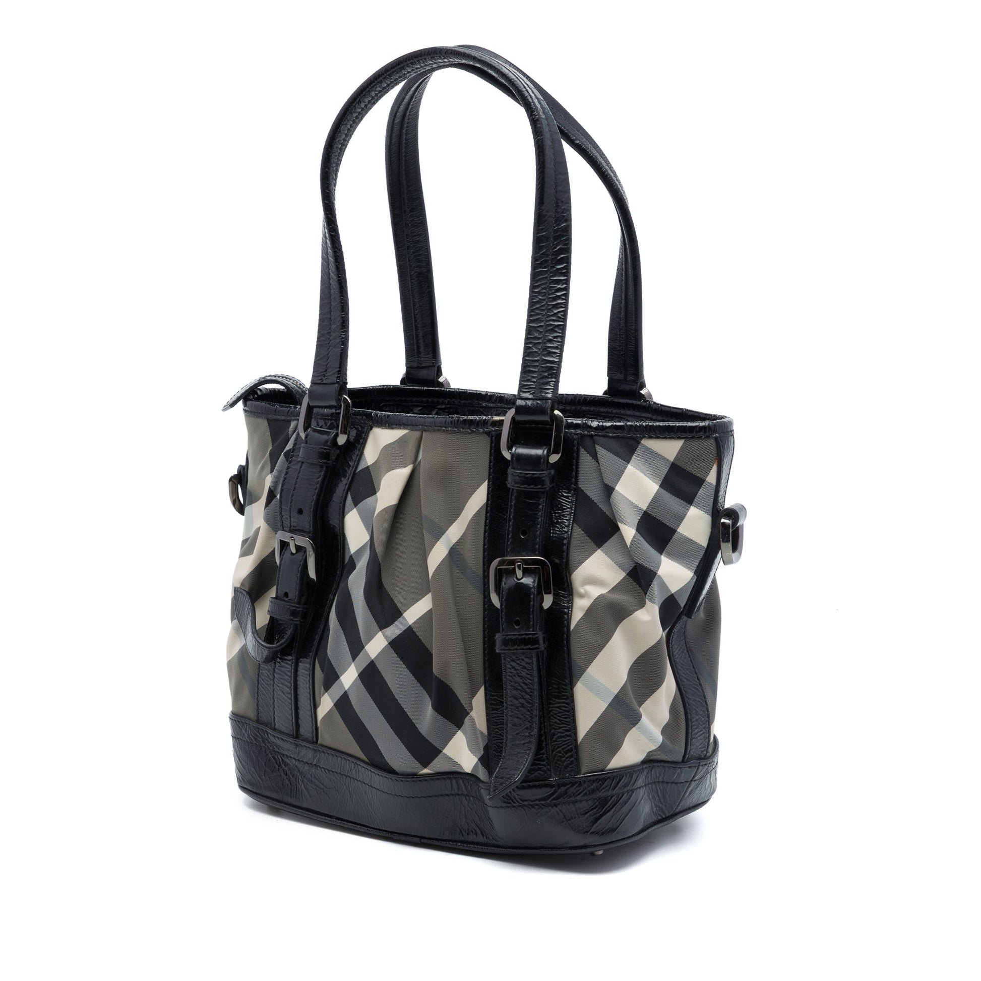 Burberry Beat Check Nylon and Patent Lowry Satchel