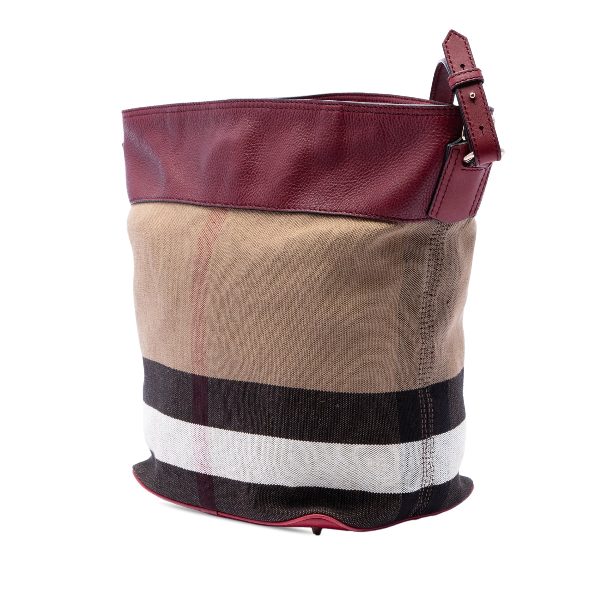 Burberry Medium Mega Check Canvas and Grained Calfskin Ashby Tassel Bucket Bag