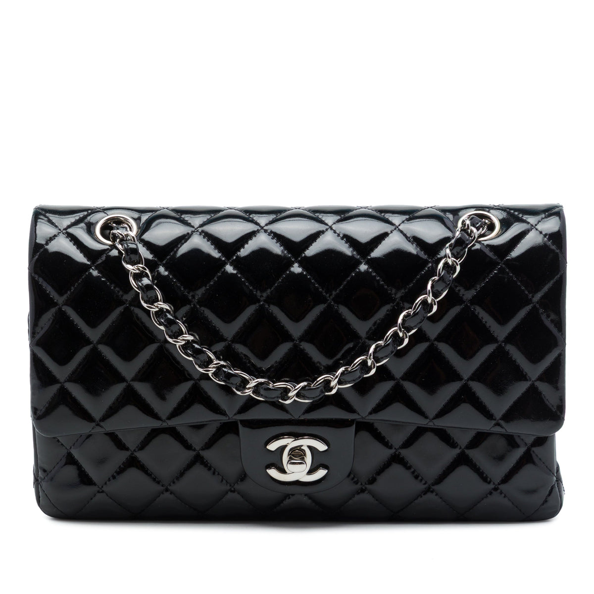 Chanel Medium Classic Patent Double Flap — Black