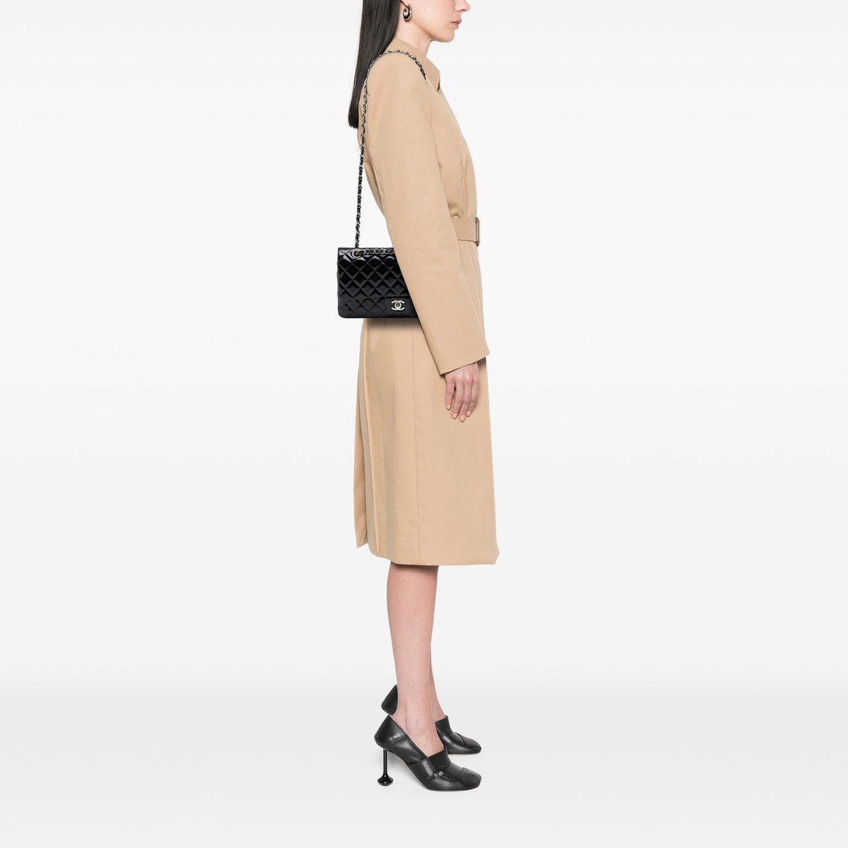 Chanel Medium Classic Patent Double Flap — Black
