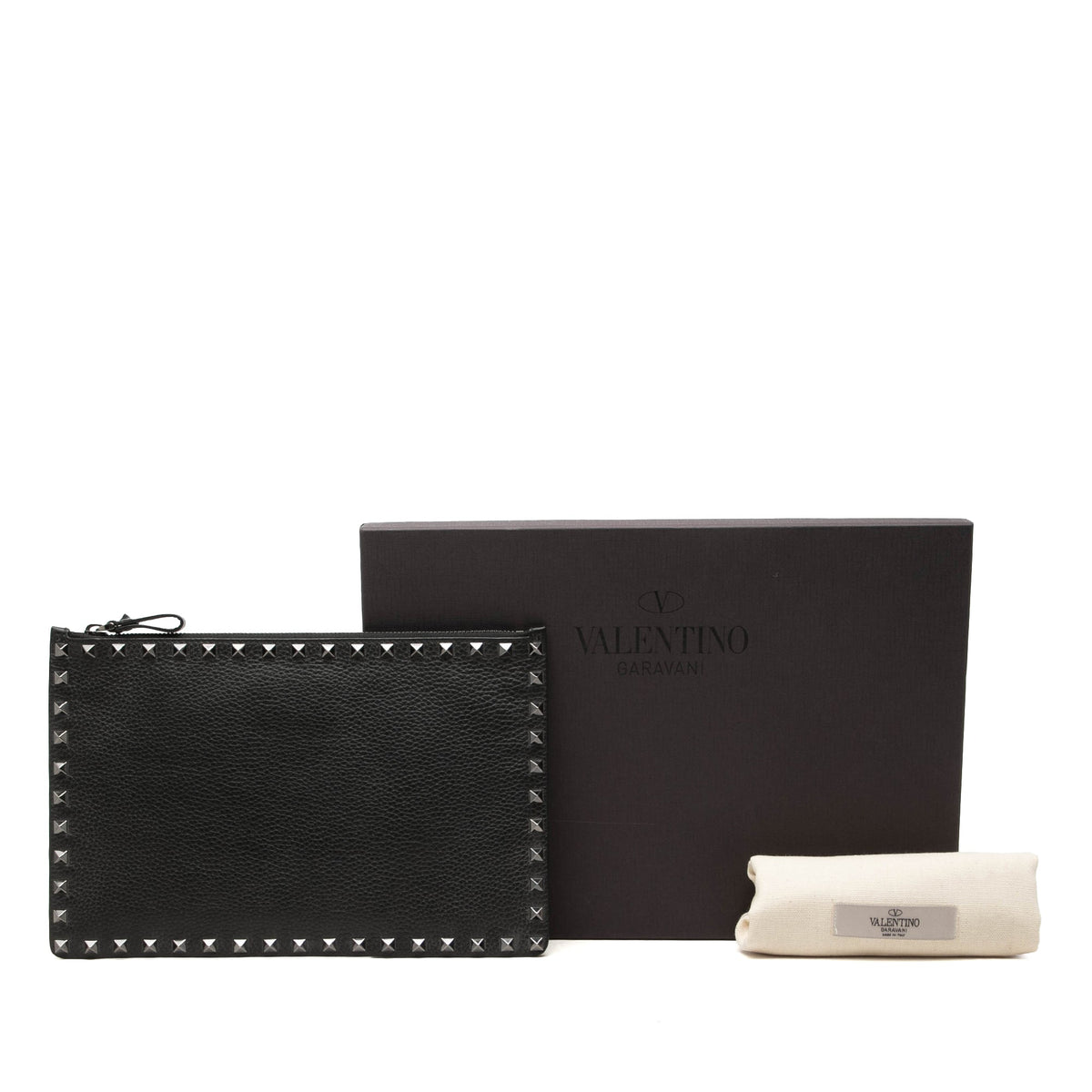 Valentino Grained Calfskin Rockstud Clutch