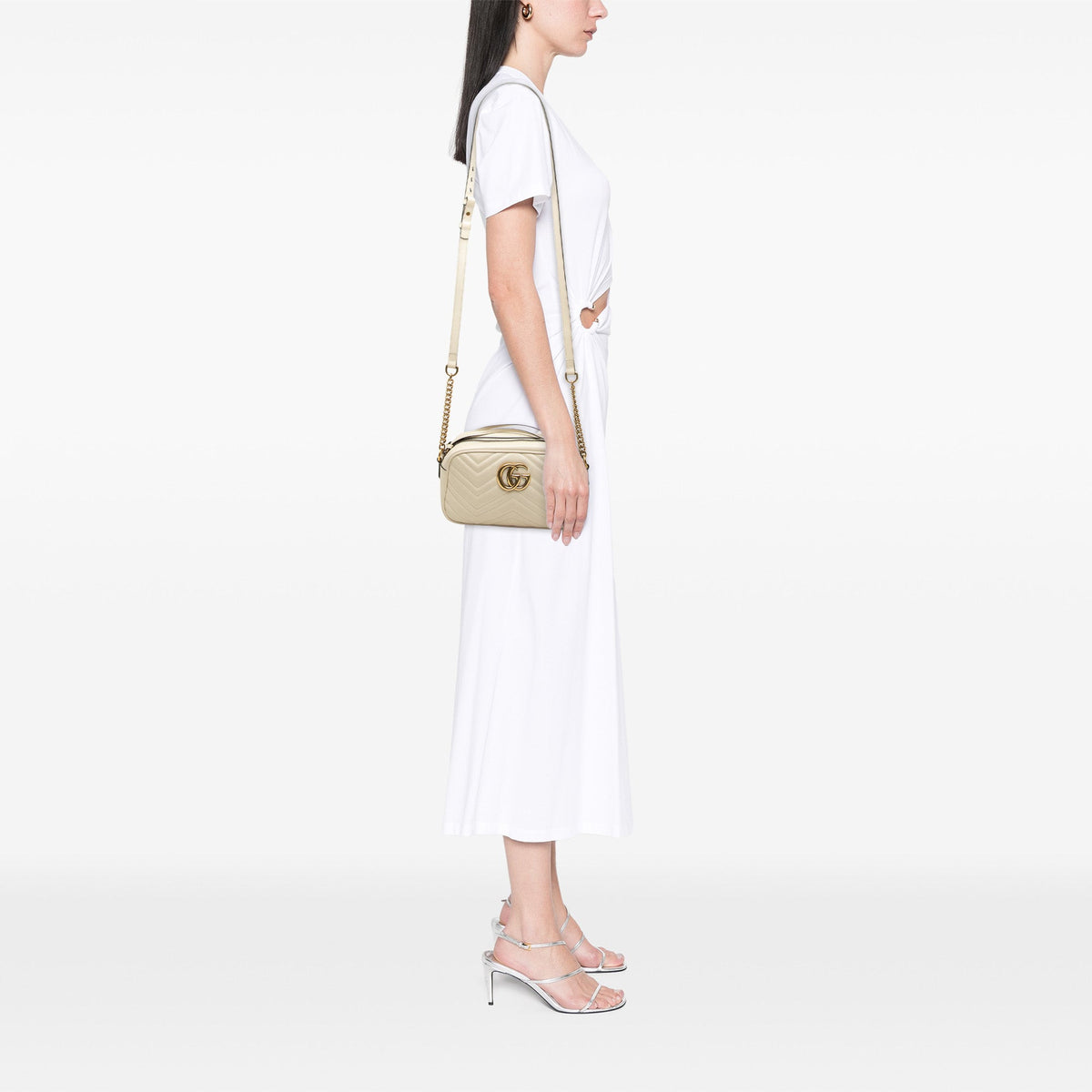 Gucci Small GG Marmont Matelasse Leather Crossbody — White