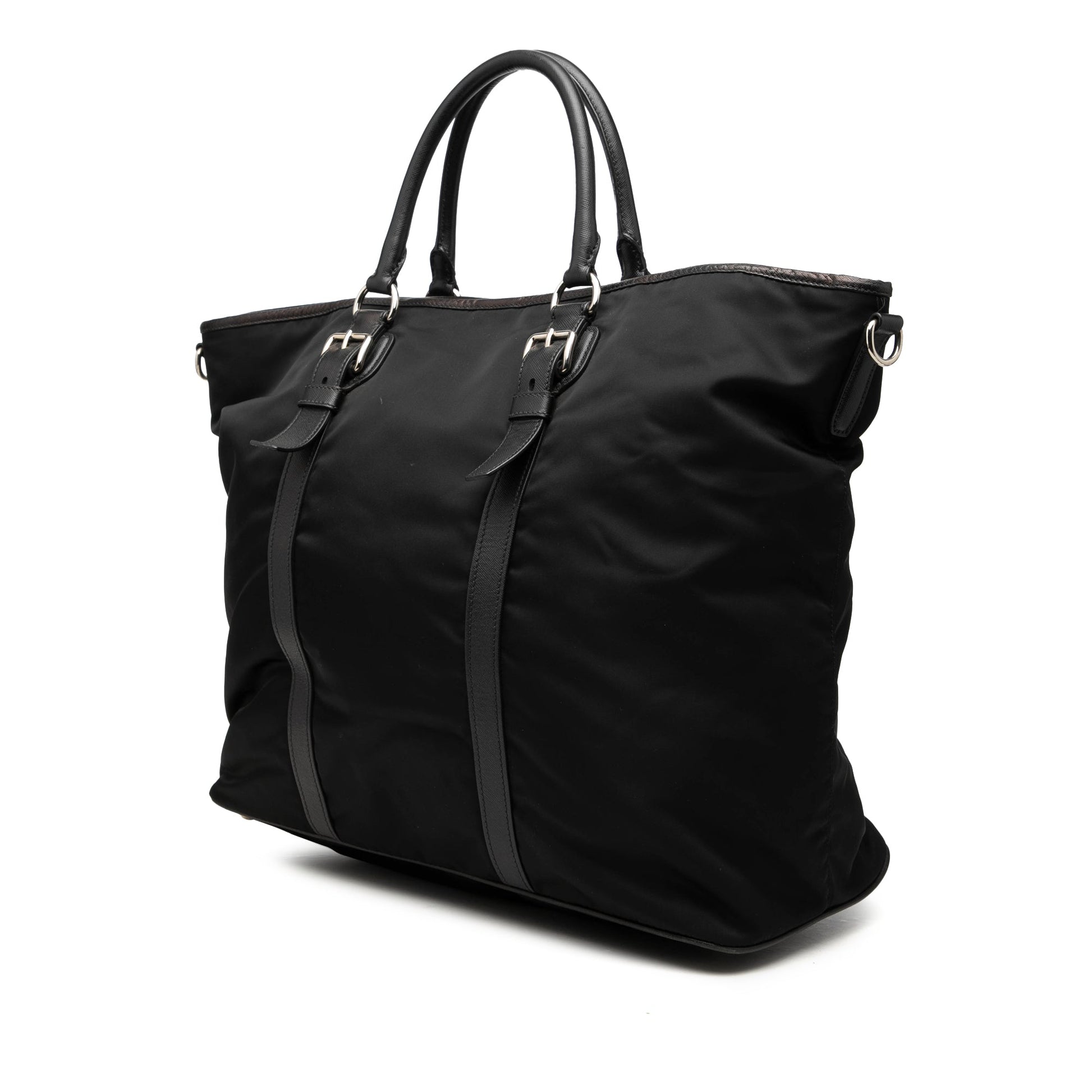 Prada Saffiano Trimmed Tessuto Open Convertible Tote