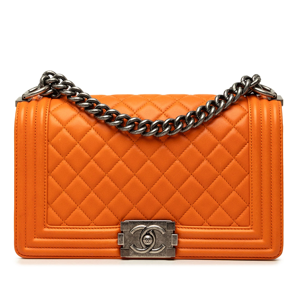 Chanel Old Medium Quilted Lambskin Boy Flap — Orange
