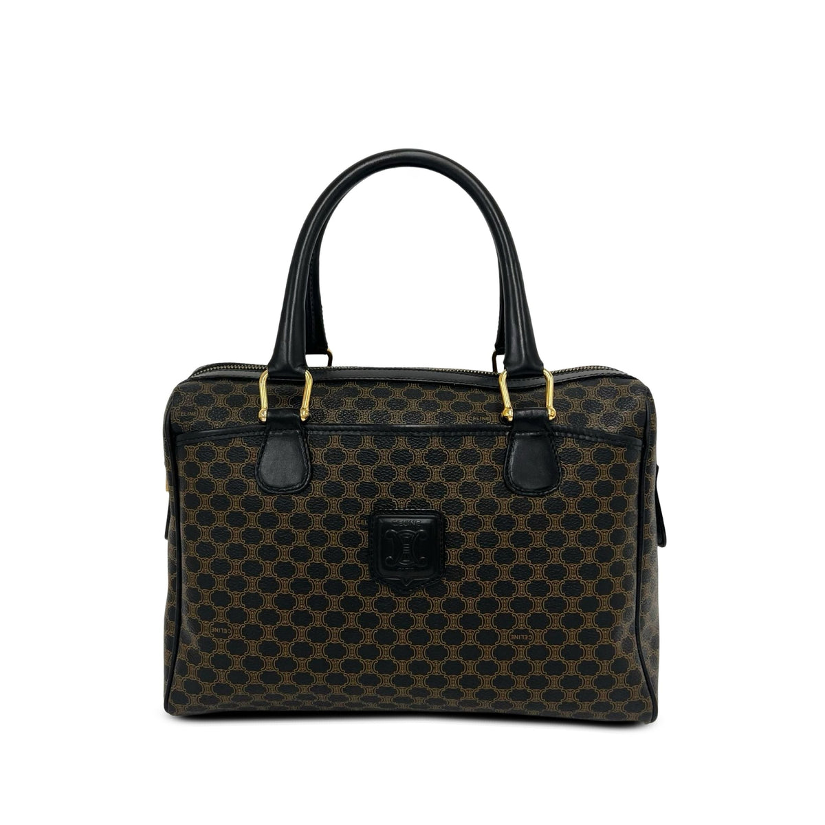 Celine Macadam Coated Canvas Boston Bag — Brown