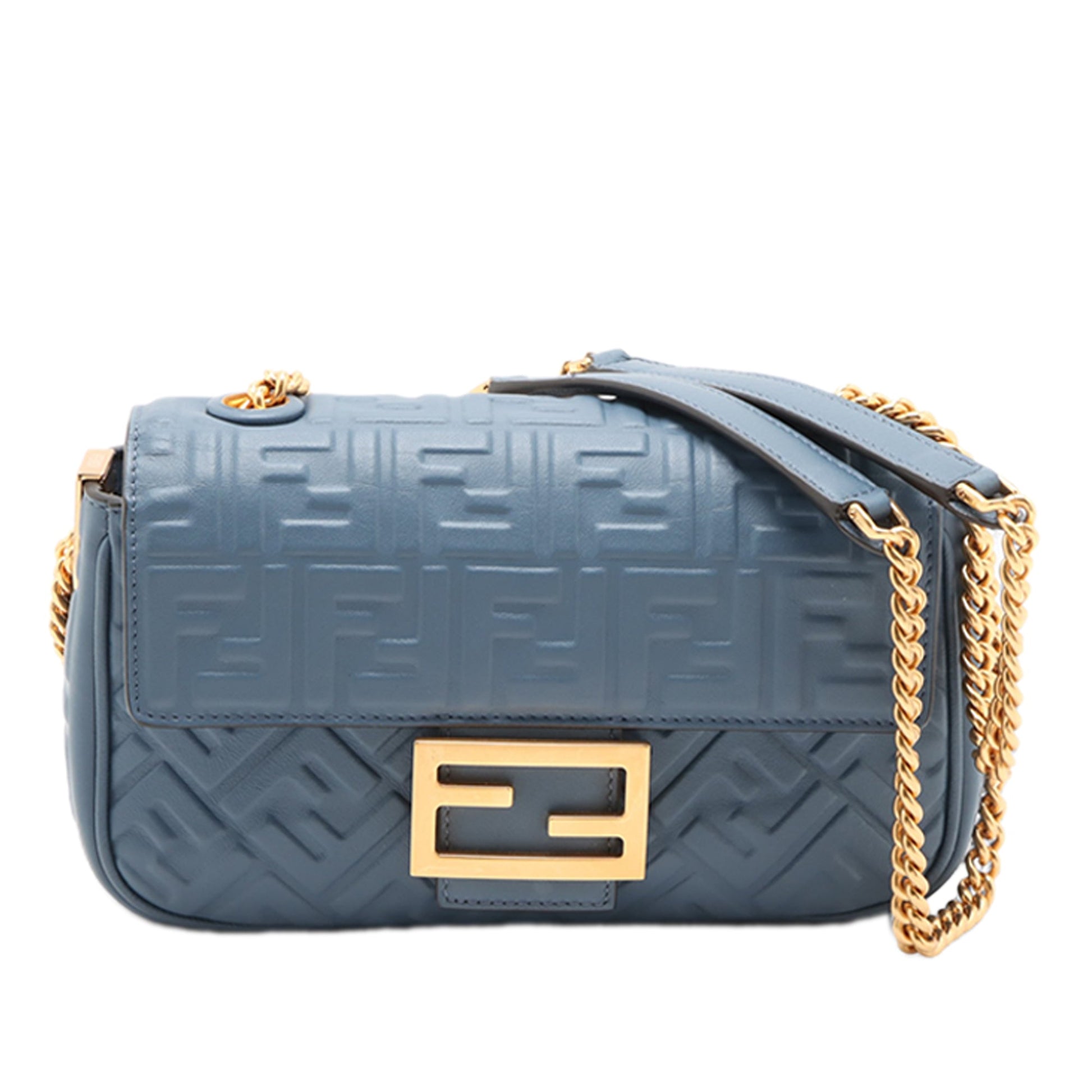Fendi Small FF Nappa Embossed Chain Midi Baguette