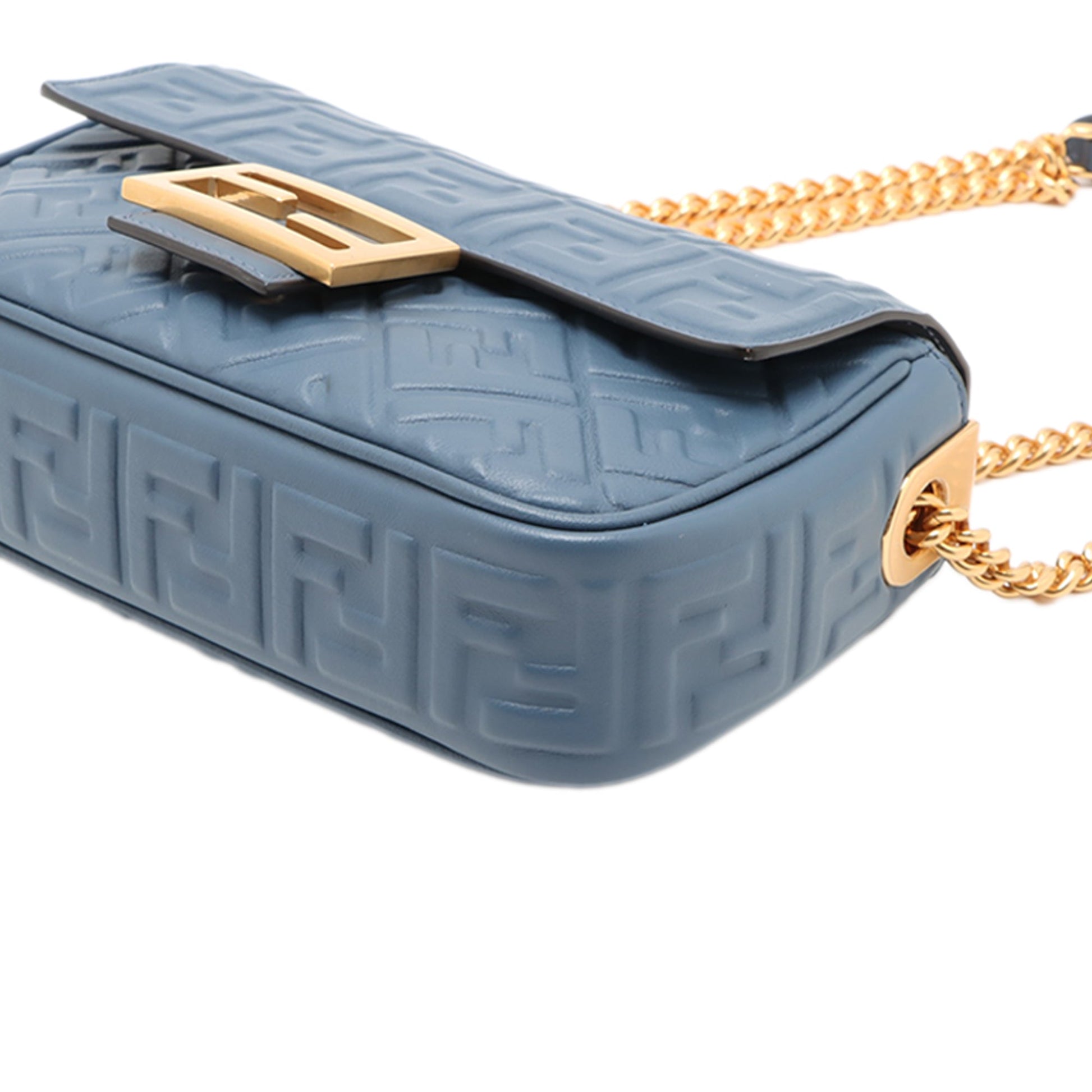 Fendi Small FF Nappa Embossed Chain Midi Baguette