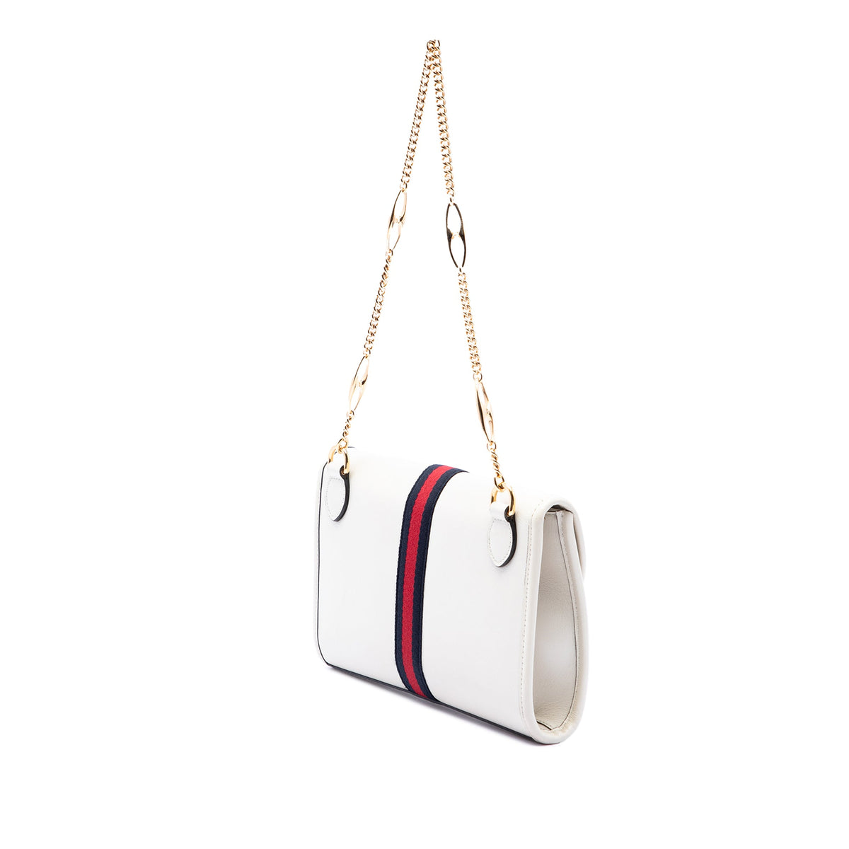 Gucci Small Leather Rajah Web Chain Satchel — White