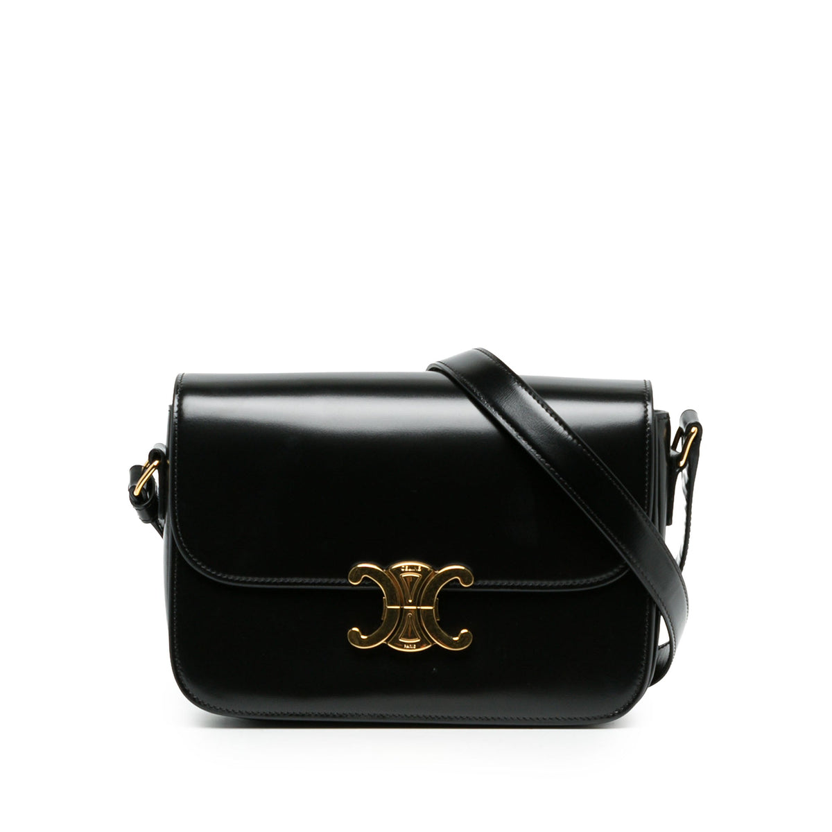 Celine Classique Shiny Calfskin Triomphe Crossbody — Black
