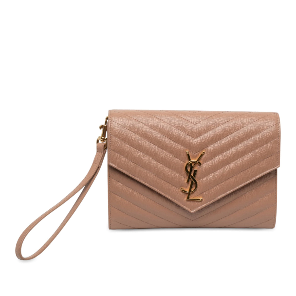 Saint Laurent Grain De Poudre Cassandre Matelasse Flap Pouch — Brown