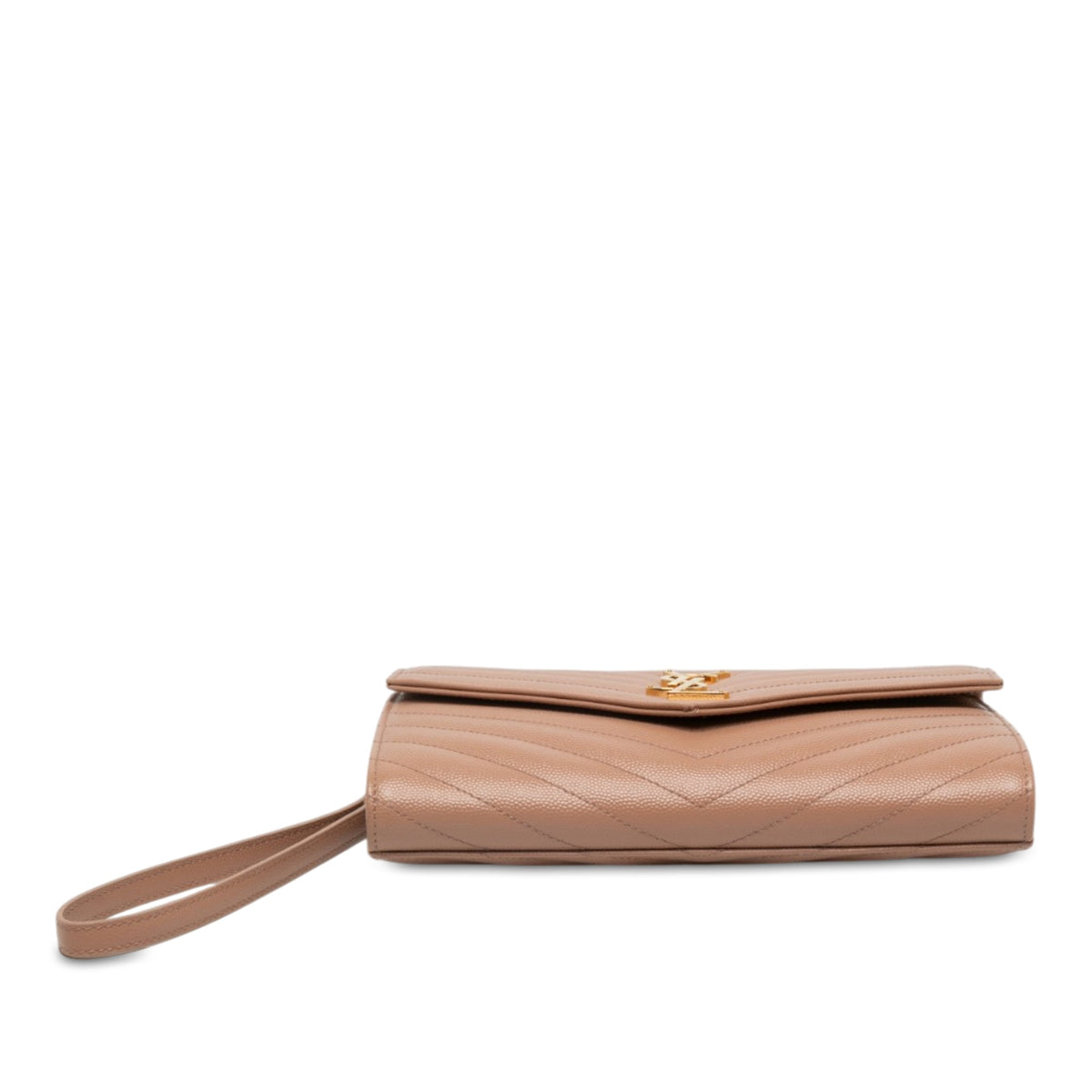 Saint Laurent Grain De Poudre Cassandre Matelasse Flap Pouch — Brown